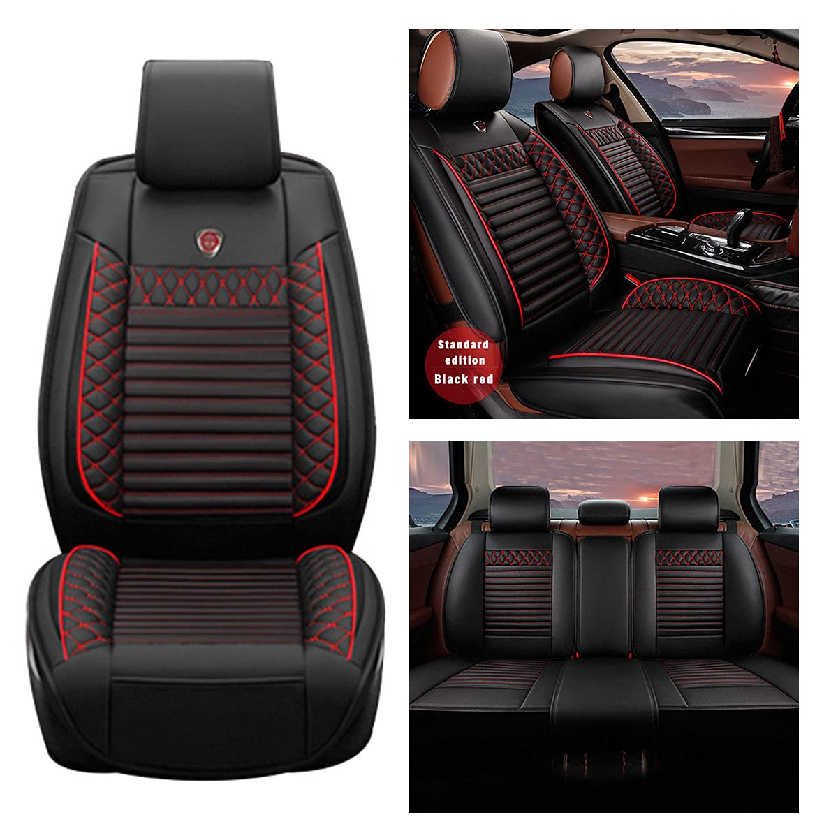 Premium Waterproof Leather Car Seat Covers 5-Piece Full Set for Jaguar Renegade 2015-2021 - Universal Fit Front & Rear Seat Protectors - Black & Red Auto Accessories for Comfort & Style - Perfect for Road Trips, Daily Commutes & Pet Protection