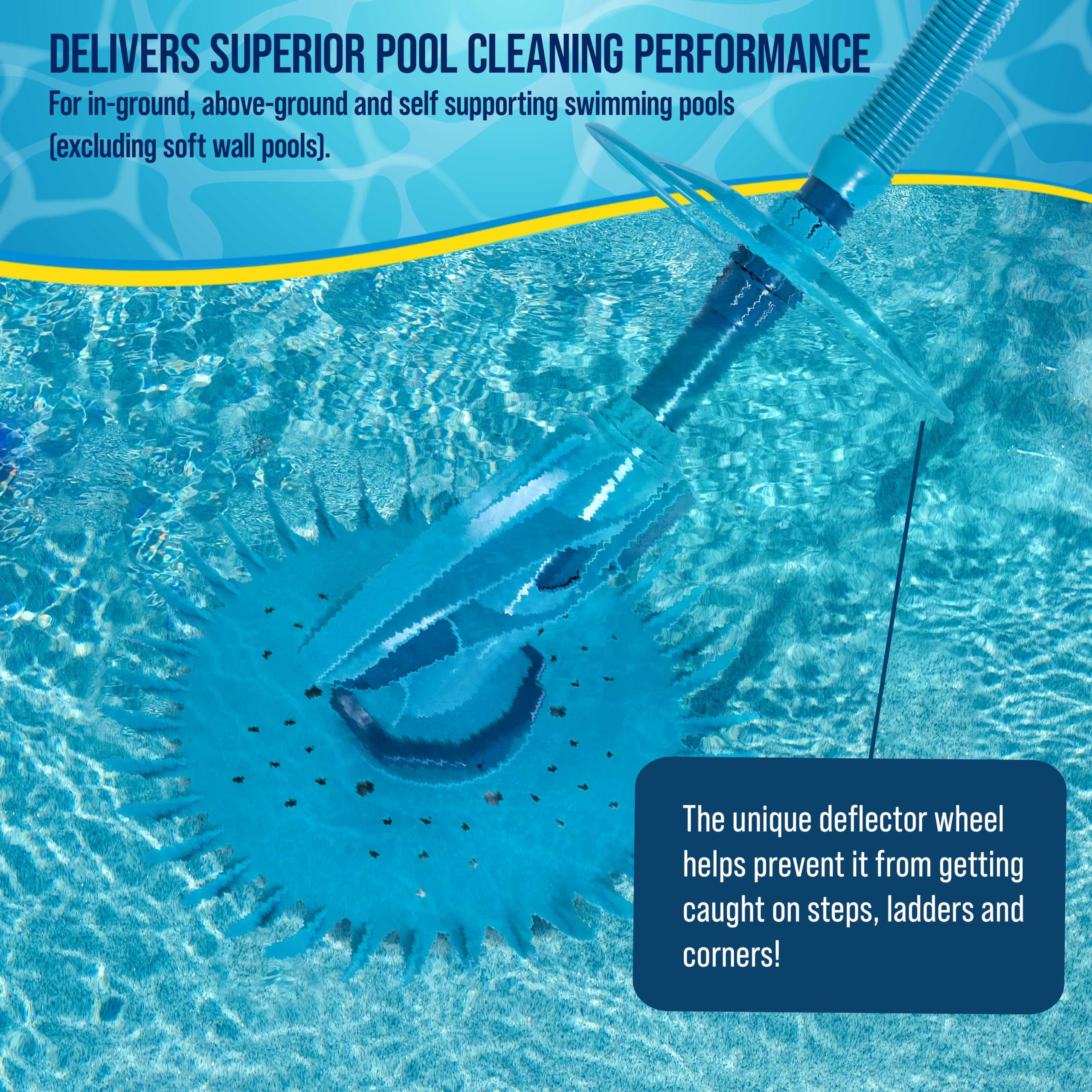 Octopus Prime Automatic Pool Vacuum Cleaner with Hose Set - Powerful Suction for Floors, Walls & Steps - Quiet Fast Cleaning for Inground & Above Ground Pools - Ideal for Leaves, Dirt & Debris Removal - Perfect for Backyard, Residential & Commercial Swimming Pools