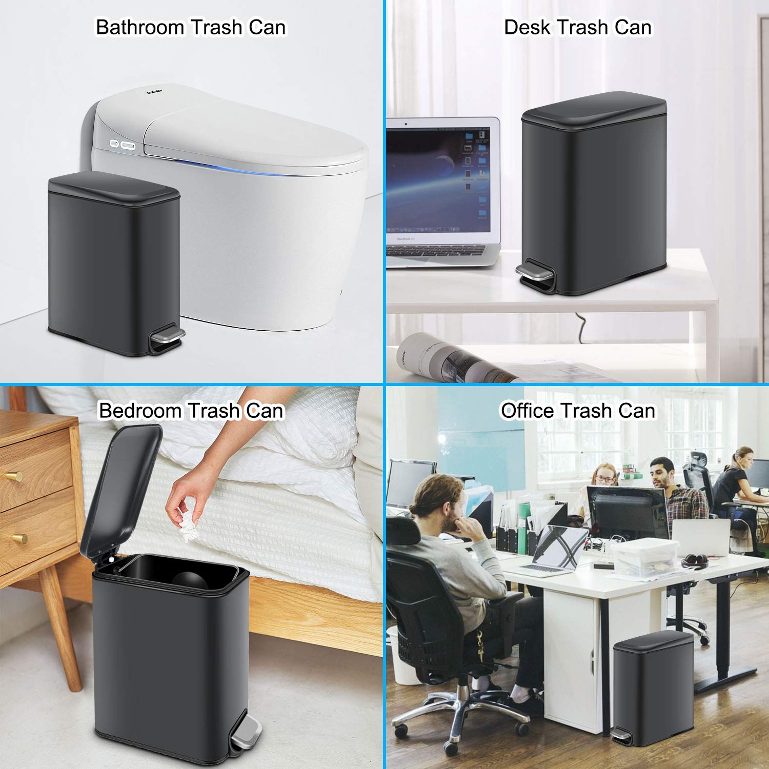 Small Soft Close Trash Can with Removable Inner Basket - 5L/1.3Gal Rectangular Garbage Bin for Bathroom, Bedroom & Office - Anti-Fingerprint Matte Finish in Light Gray - Perfect for Small Spaces, Home Decor & Waste Disposal