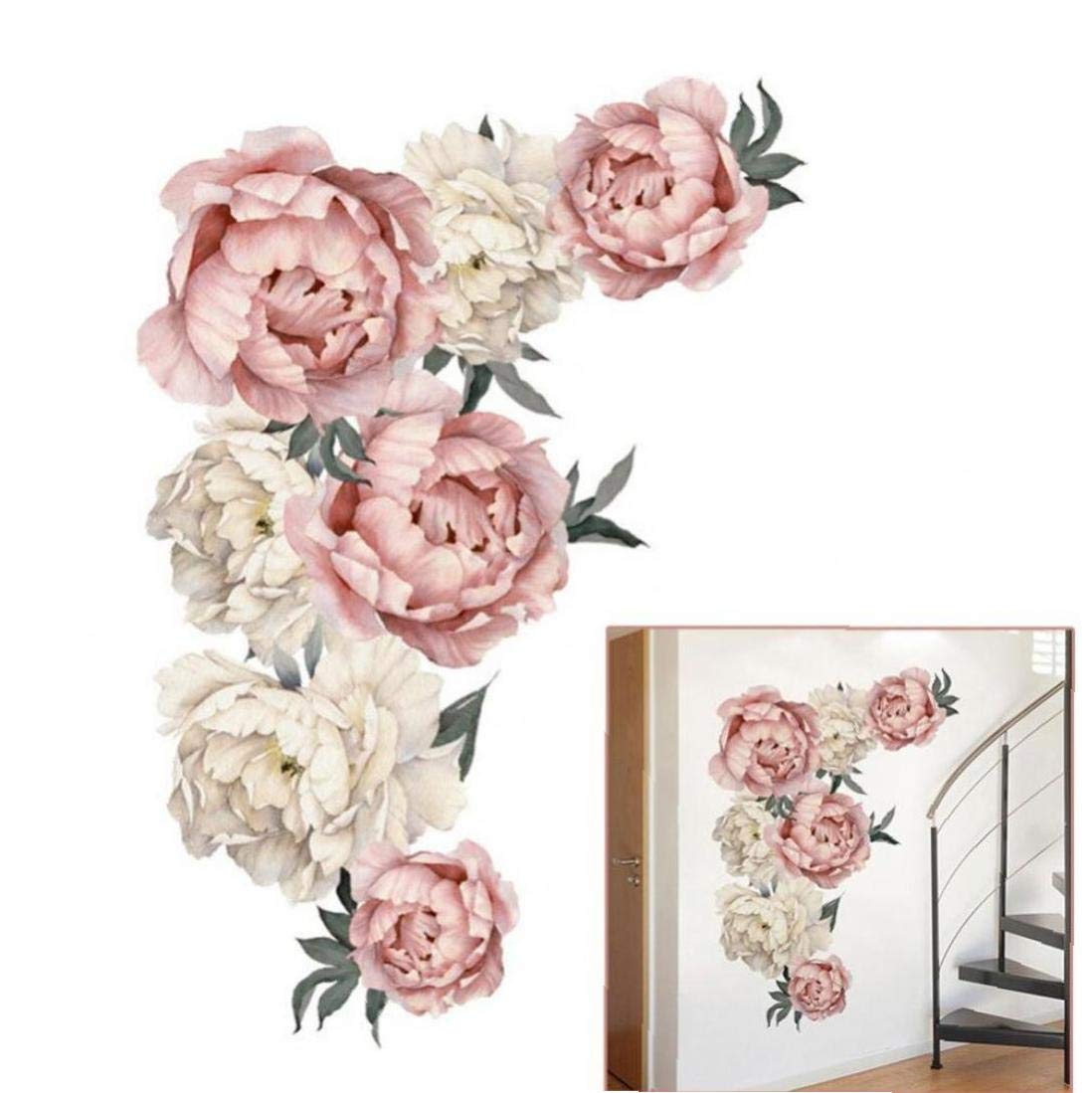 Amoyer Peony Wall Sticker - Elegant Floral Wall Decals for Home Decor, Bedroom, Living Room, Nursery | Self-Adhesive Removable Wallpaper Mural & Background Stickers