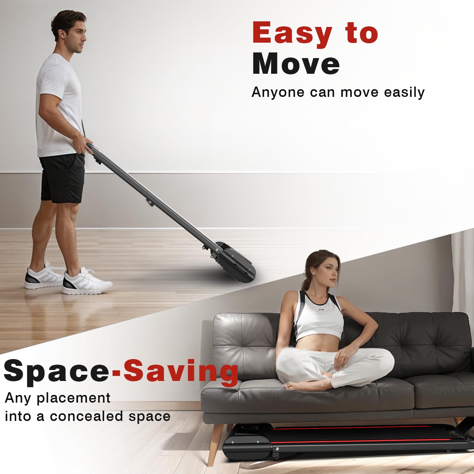 Foldable Under Desk Treadmill with Handle Bar - 300 lb Capacity Compact Walking Pad for Home & Office - Remote Control Mini Treadmill for Walking & Light Jogging - Perfect for Small Spaces, Home Gym & Workstation Fitness