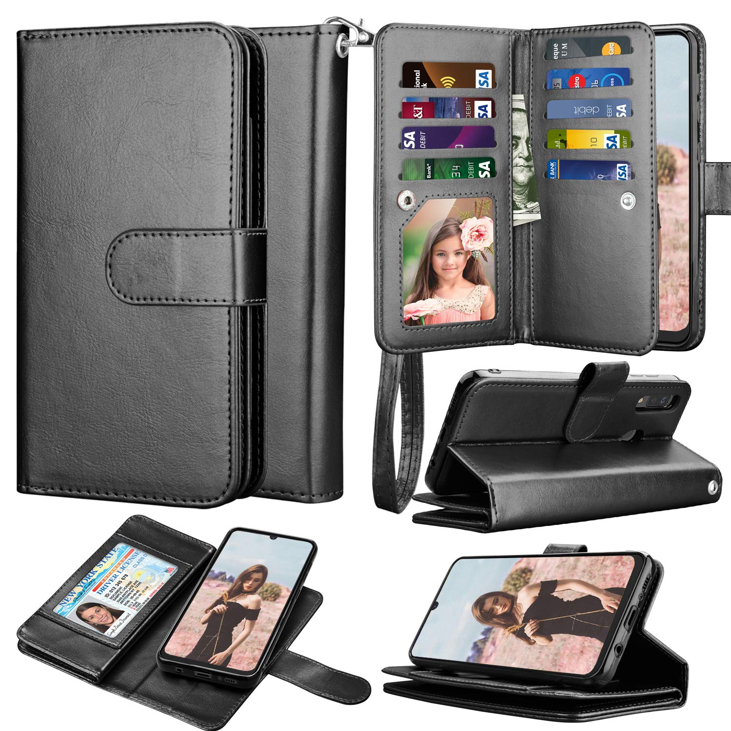 Premium Takfox Wallet Case for Samsung Galaxy A20 (2019) - Magnetic Detachable Flip Cover with ID/Credit Card Slots, Kickstand & Wrist Strap | Perfect for Everyday Use, Travel & Business Meetings (Black)