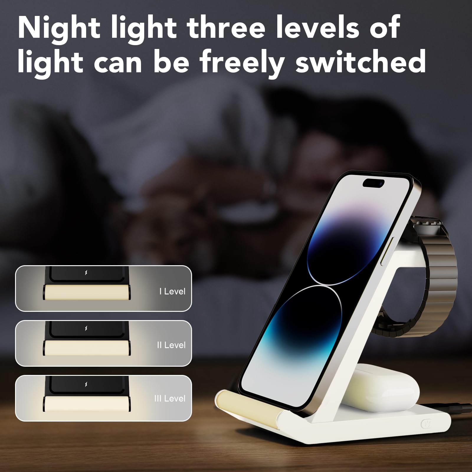 HATALKIN 3-in-1 Wireless Charging Station for Fossil Watch Gen 6/5/5E/4 - Compatible with iPhone 15/14/13/12/11, AirPods & Pixel/Galaxy - Fast Charging Stand for Bedside, Office & Travel