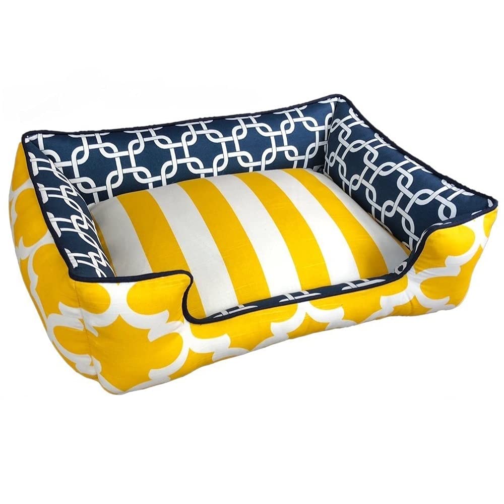 Navy & Yellow Reversible Pet Bed - Washable Cover for Dogs & Cats - Home Comfort