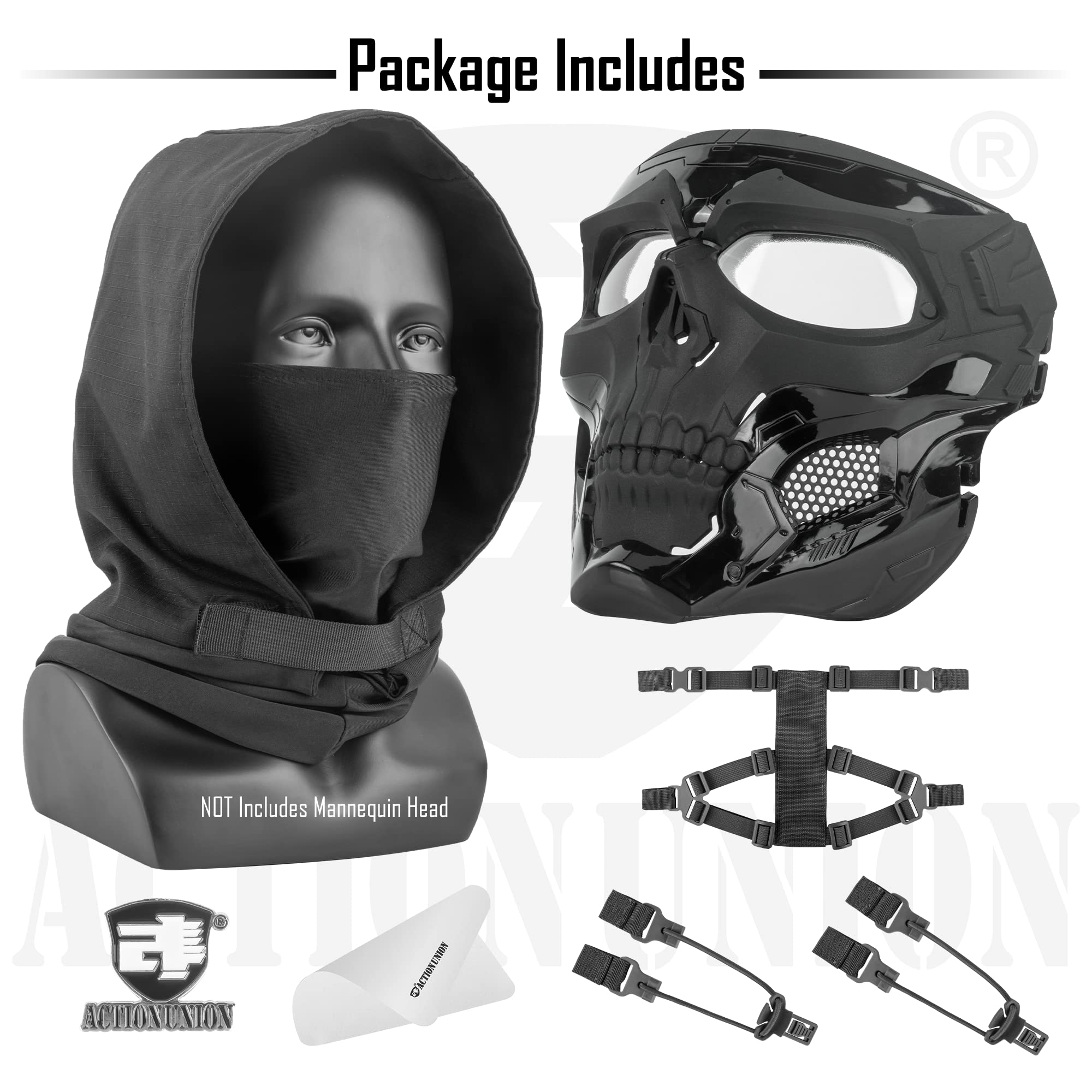 ACTIONUNION Full Face Skull Balaclava Mask - Tactical Airsoft & Paintball Protective Gear for Men - Halloween Cosplay Costume Accessory (Perfect for Airsoft Battles, Paintball Games & Costume Parties)
