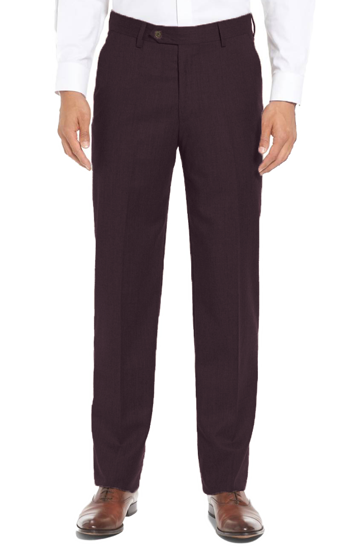 Men's Wool Flannel Flat Front Regular Rise Dress Pants for Business Casual & Office Wear