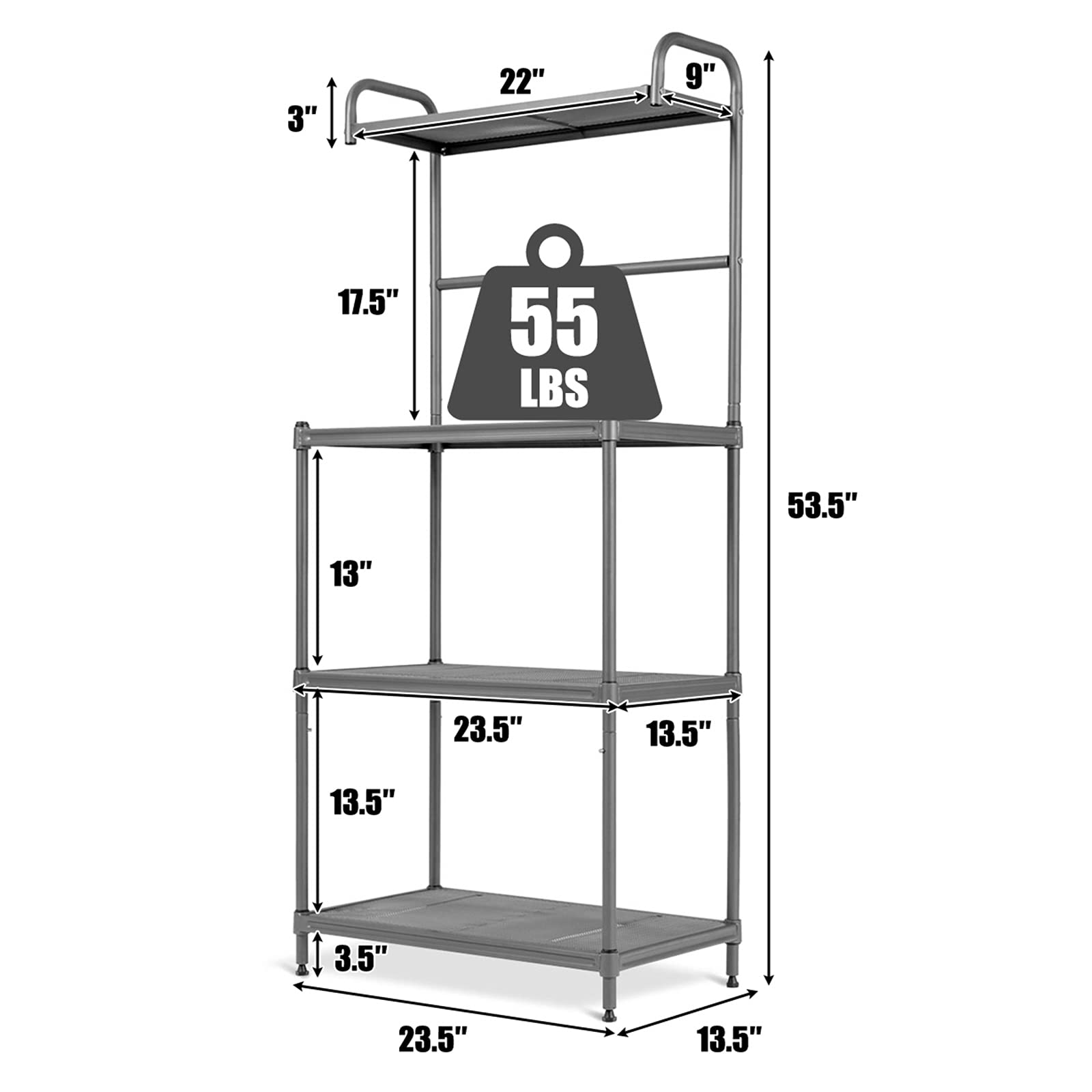 PETSITE 4-Tier Metal Baker's Rack with Microwave Stand - Kitchen Storage Shelf for Spices, Pots & Pans - Space-Saving Grey Utility Rack for Small Kitchens, Apartments & Dorm Rooms