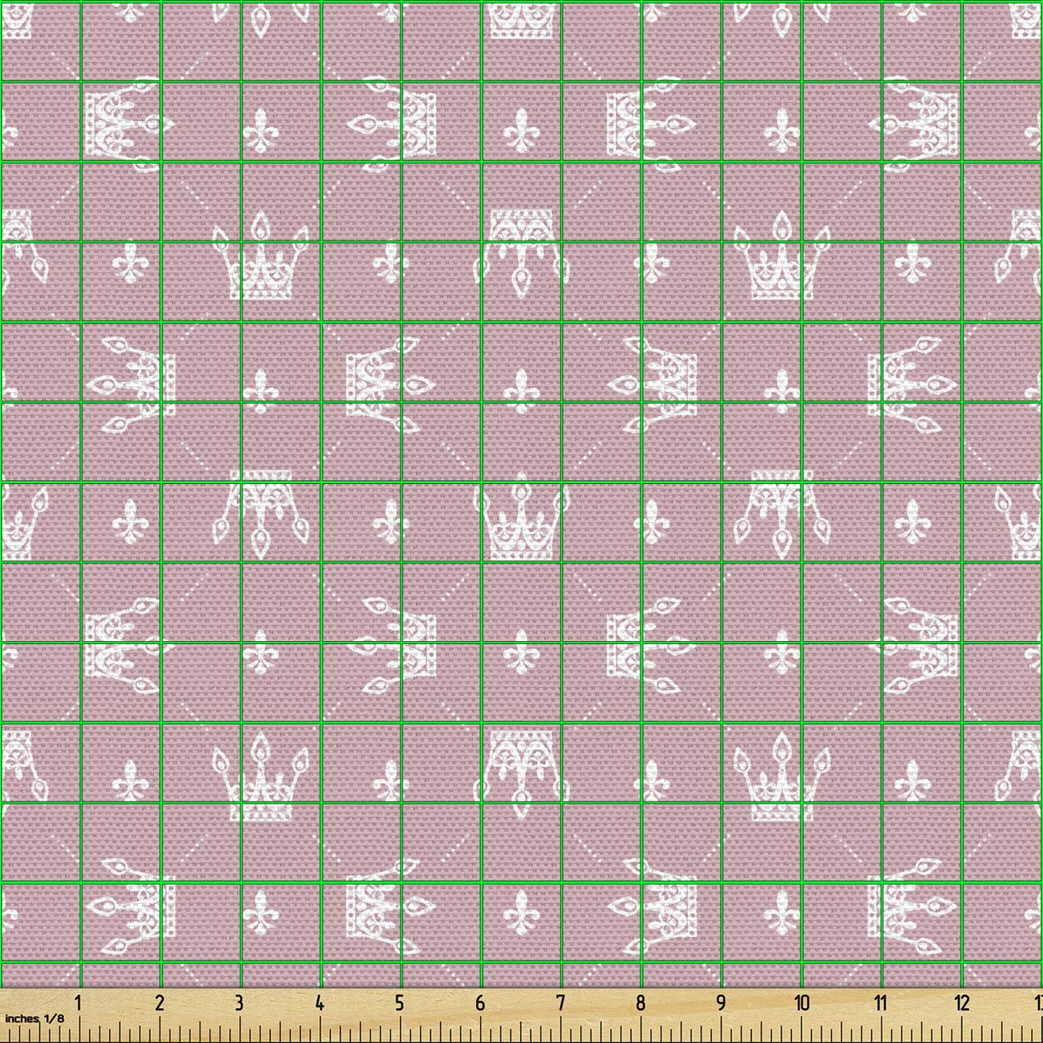 Ambesonne Royal Fabric by The Yard - Simplistic Retro Style with Cartoon Crowns & Fleur De Lis Pattern - Upholstery & Home Decor Fabric (1 Yard, Dried Rose/White) - Perfect for DIY Projects, Curtains, Pillows & Furniture Makeovers