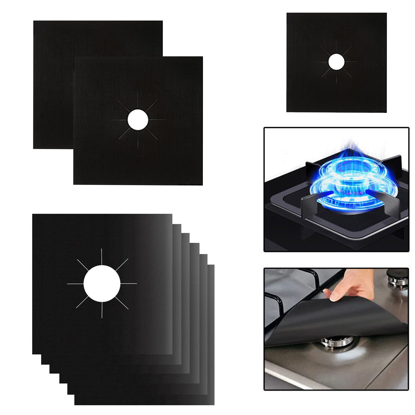 **Reusable Gas Stove Burner Covers - Black Stove Top Protectors for Kitchen, 4-Pack | Easy Clean Liners for Cooking & Splash Protection**    *(Ideal for Gas Stoves, Prevents Spills & Stains, Durable Kitchen Accessory for Daily Cooking & Cleaning)*