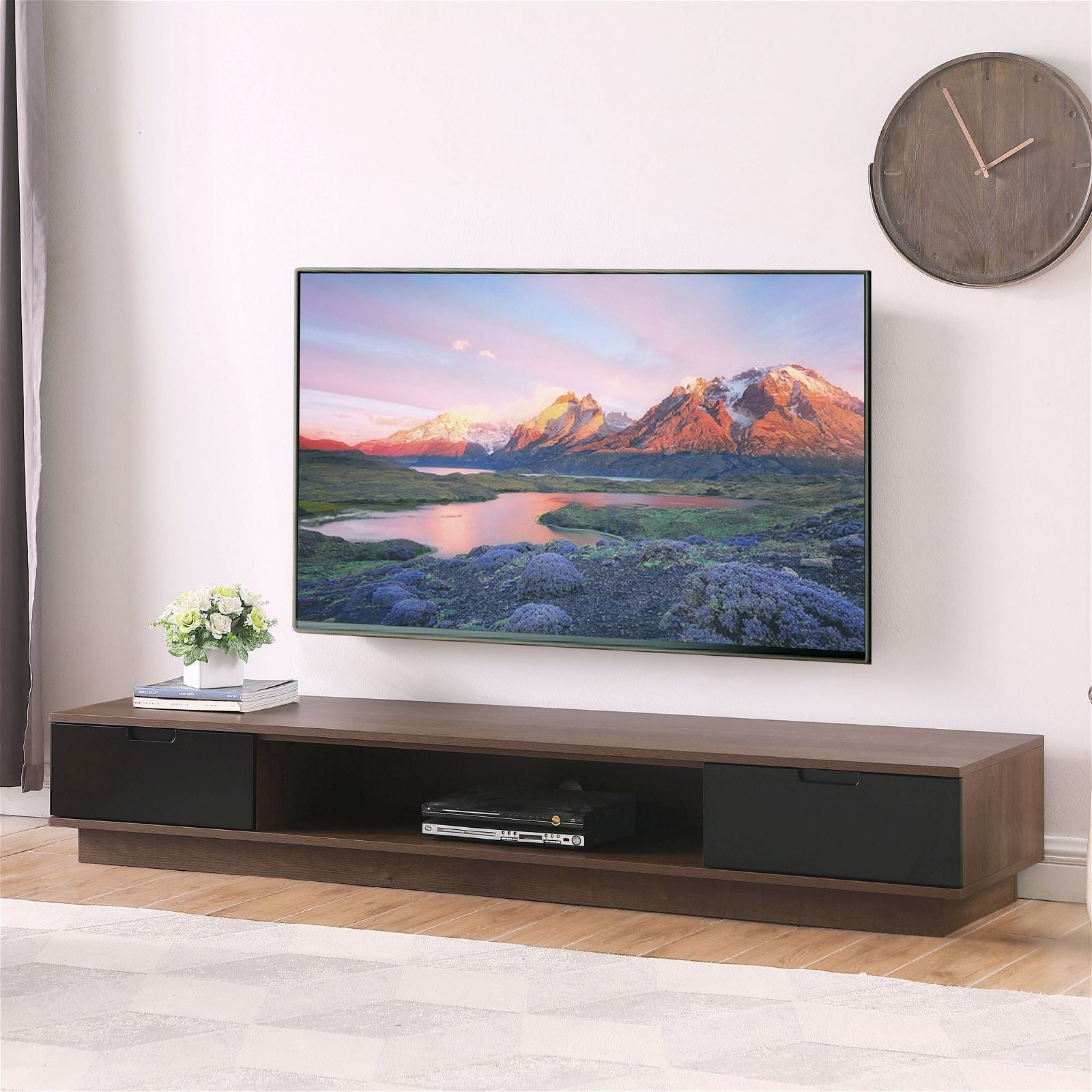 DELUX 200cm Low Line TV Stand Unit in Dark Oak by Tauris™ - Perfect for Living Room Entertainment Centers & Modern Home Theater Setups