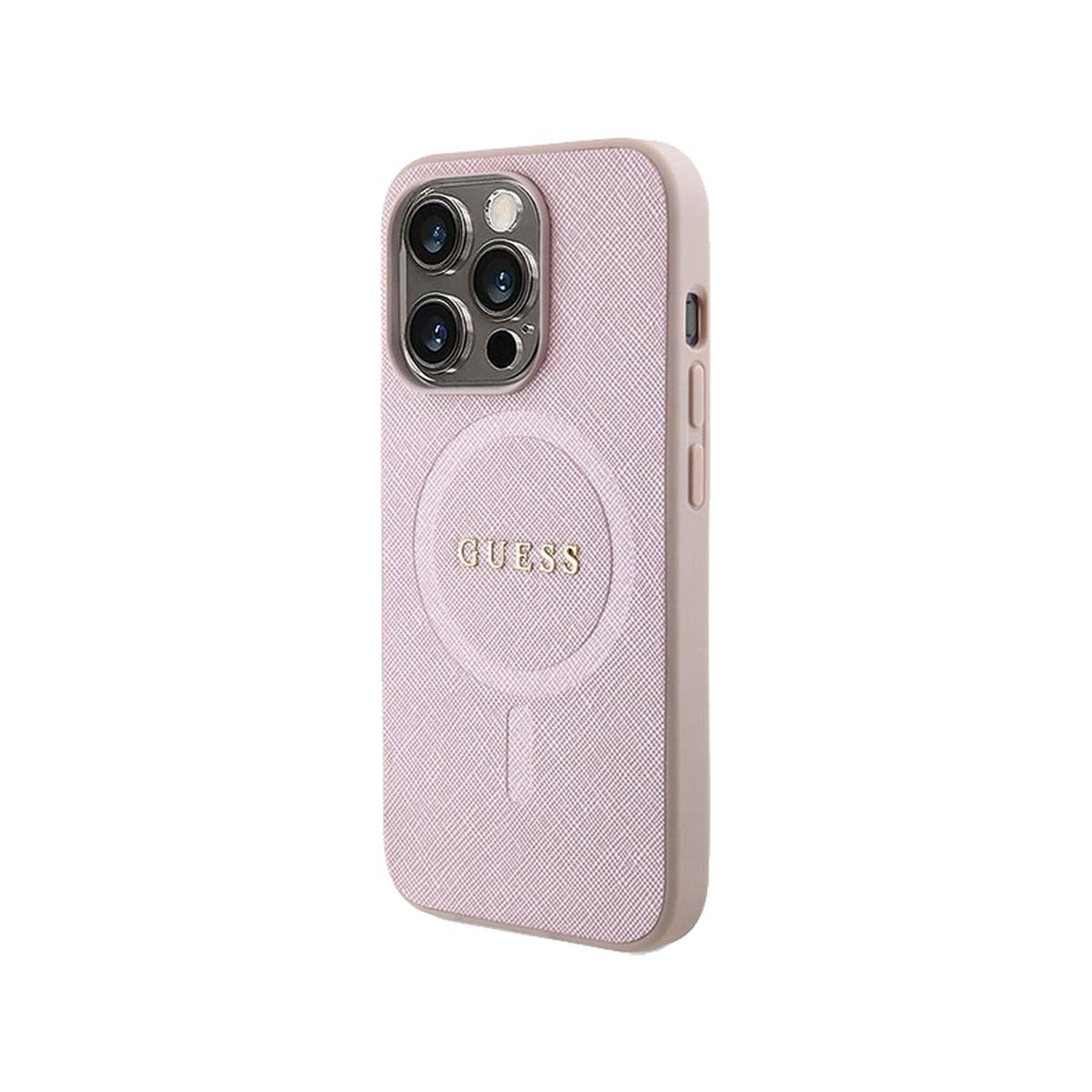 Guess Saffiano Leather MagSafe Case for iPhone 15 Pro Max - Pink | Slim Protective Cover with Premium Texture | Perfect for Work, Travel & Everyday Use