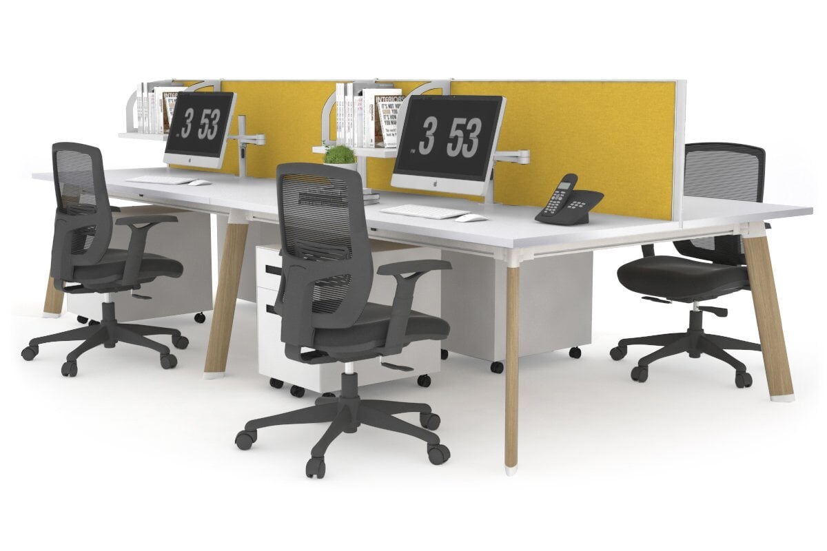 4-Person Workstation with Wood Imprint Frame - 1800L x 800W with Cable Management for Office & Home Workspace