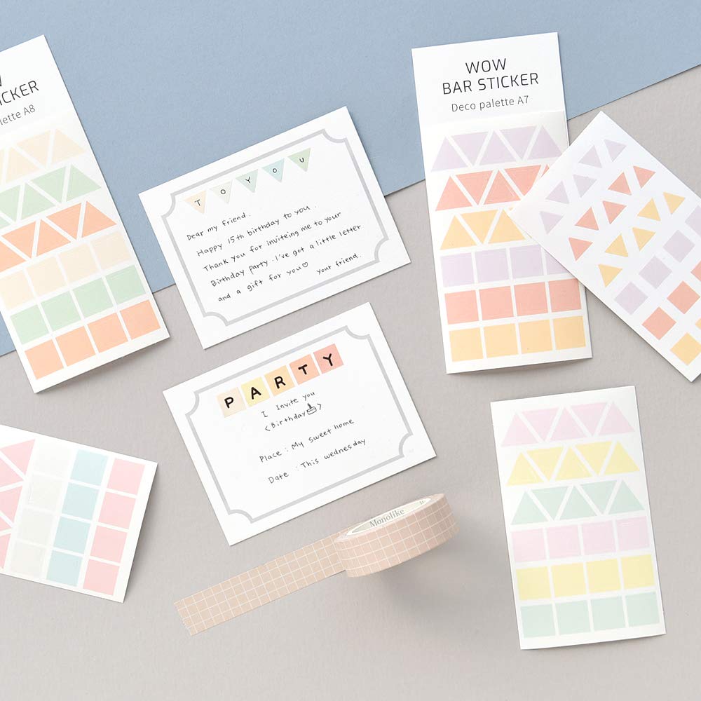 Monolike Wow Bar Sticker Deco Palette B Set - Mini Cute Square Stickers for Scrapbooking, Journaling, DIY Crafts & Planner Decorations