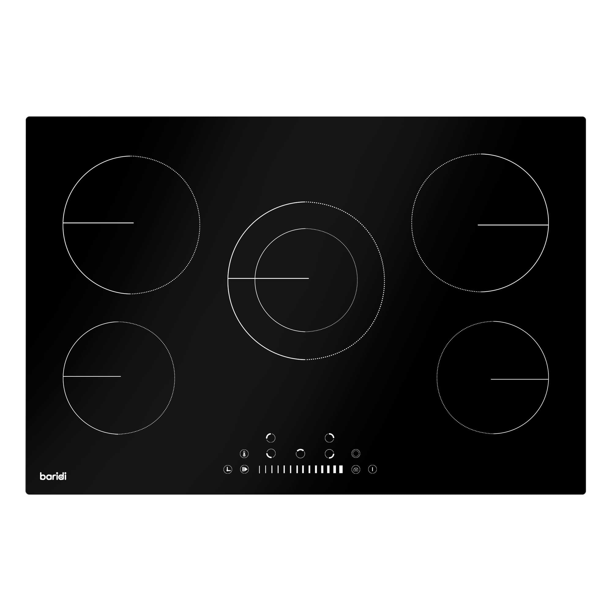 Baridi 77cm Built-In Ceramic Hob with 5 Cooking Zones - 8200W Black Glass Electric Cooktop for Modern Kitchens | Perfect for Home Chefs & Large Family Cooking