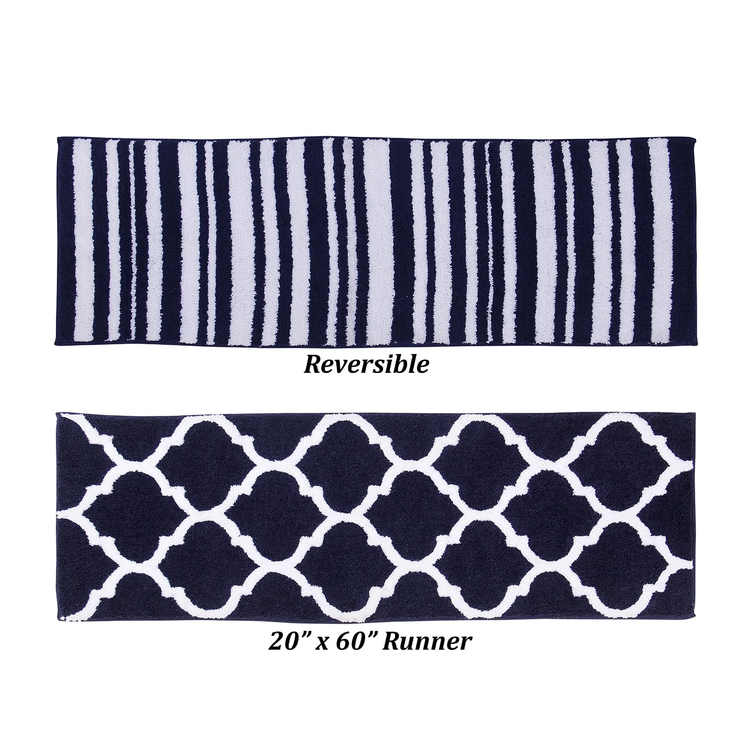 Better Trends Marrakesh Collection - 100% Polyester Reversible Bath Rug & Water Absorbent Doormat - Navy Blue 20