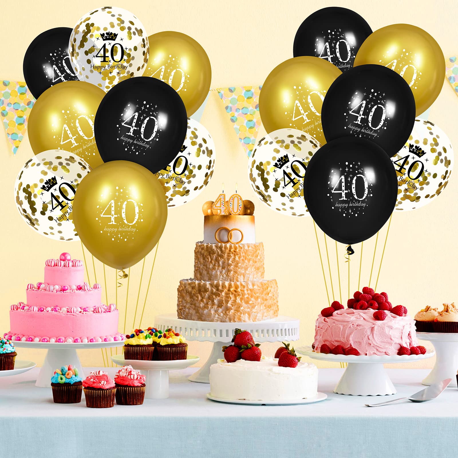 40th Birthday Balloons for Men & Women - 15 Pcs Black Gold Happy 40th Birthday Party Decorations - Perfect for 40th Birthday Parties, Milestone Celebrations & Anniversary Decorations