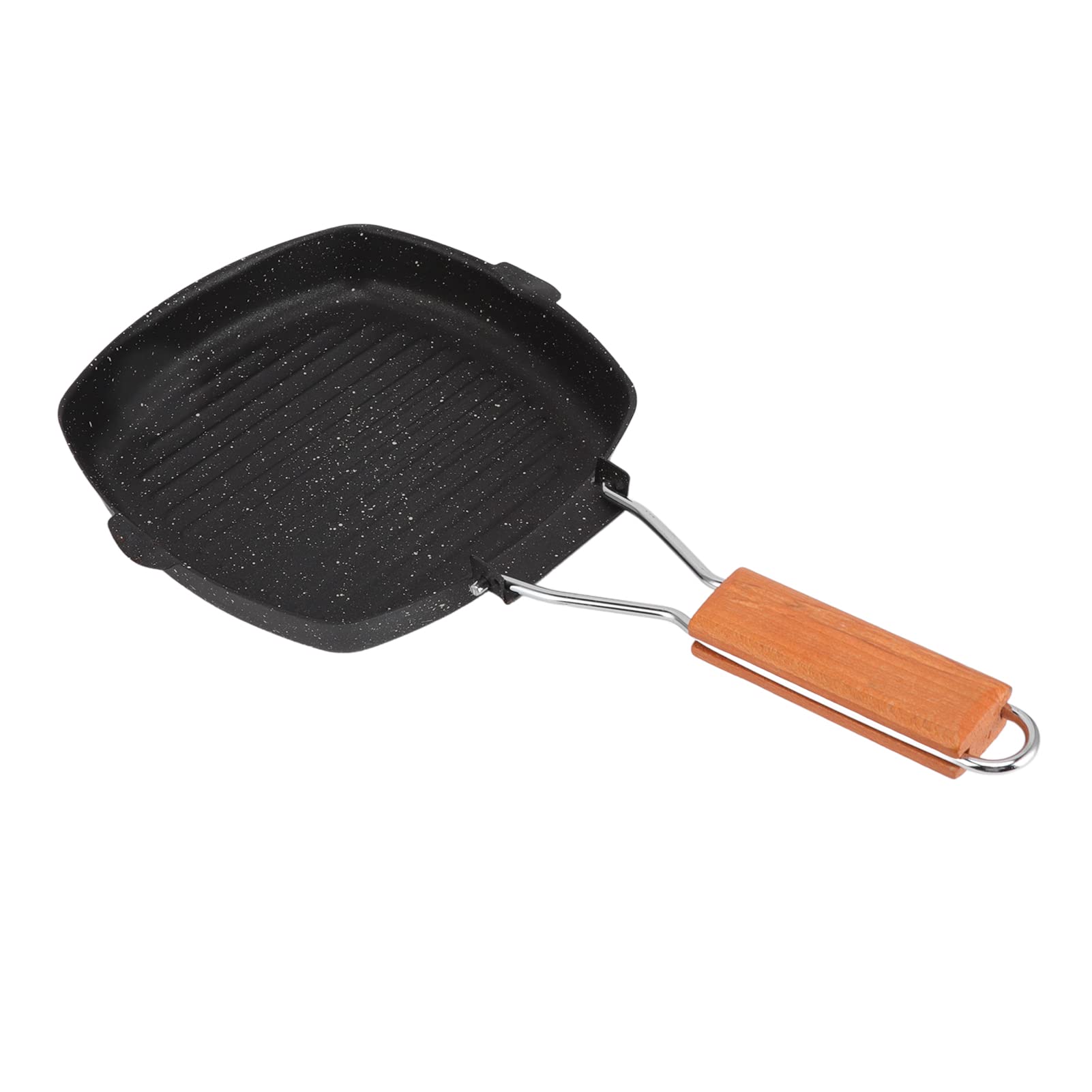 Non-Stick Stovetop Grill Pan - Energy Efficient, Even Heat Distribution, Foldable Beechwood Handle for Indoor & Outdoor Cooking - Perfect for Camping, BBQs, and Family Gatherings