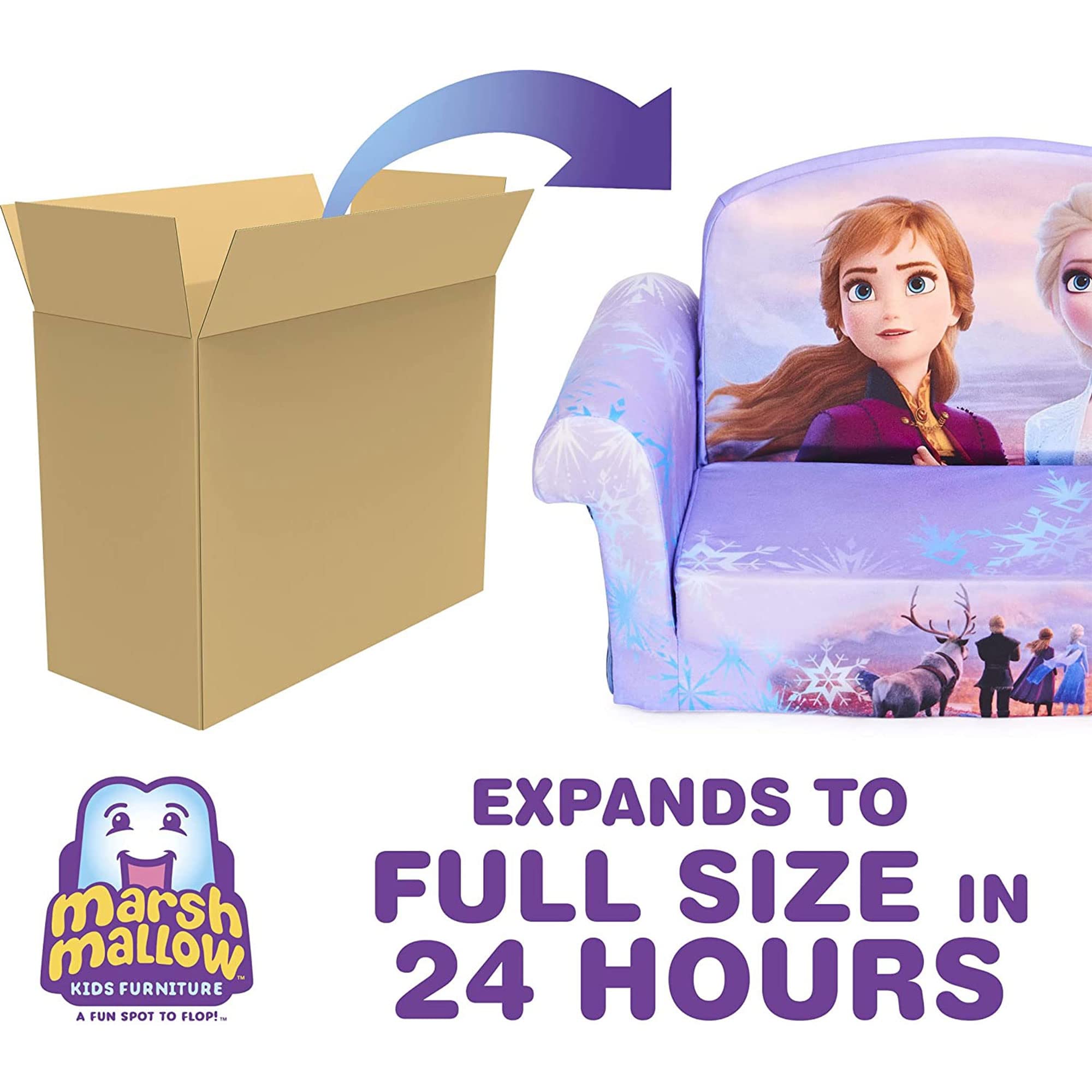 2-Pack MARSHMALLOW Kids Sofa - Convertible 2-in-1 Flip Open Foam Couch & Bed with Frozen 2 Design - Perfect for Playrooms, Bedrooms & Sleepovers