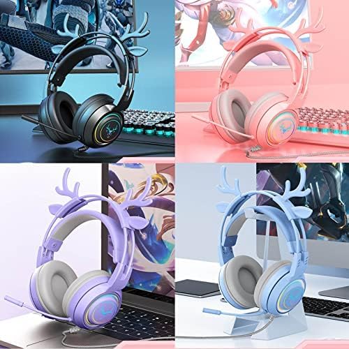 Best Wireless Gaming Headset for PS5, PS4, PC, Xbox One - Noise Cancelling Over-Ear Headphones with Mic, LED Lights, Deep Bass & Surround Sound - Comfortable Memory Foam Earmuffs for PC, Mac, Nintendo Switch (Purple Antlers) - Perfect for Competitive Gaming, Streaming & Late-Night Sessions