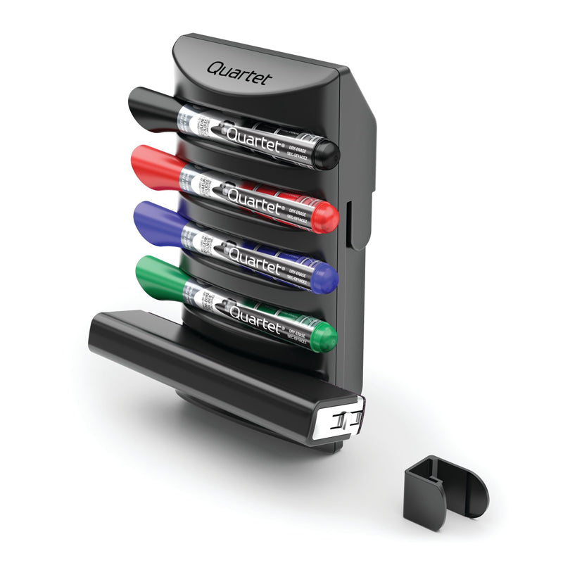 Prestige 2 Connects Marker Caddy with 4 Dry Erase Markers & 1 Eraser - Perfect for Whiteboard Organization in Classrooms, Offices, and Home Study Areas