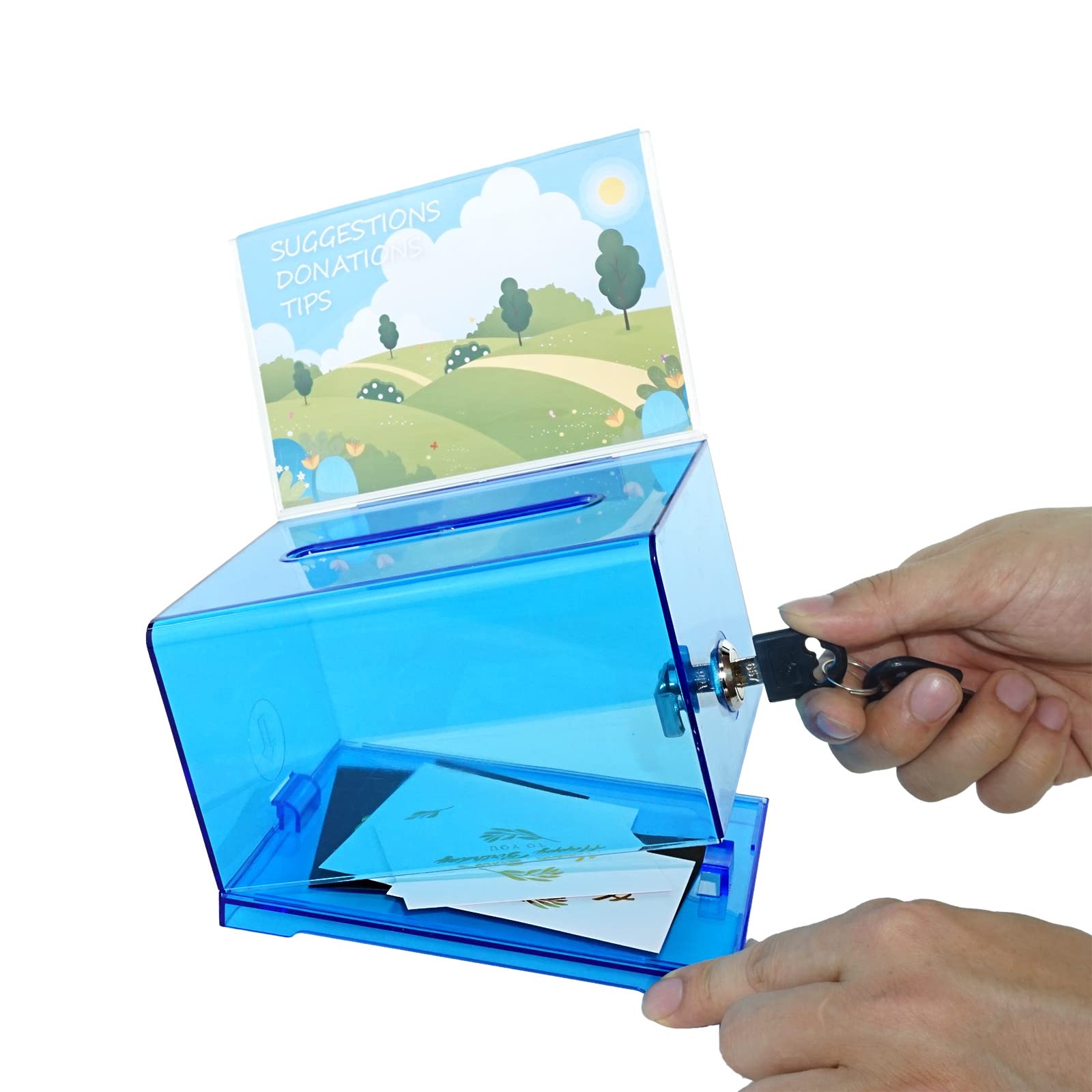 Secure Locking Donation Ballot Box - Durable Suggestion Box for Business Cards, Voting & Feedback (Blue) | Ideal for Offices, Schools, Fundraisers & Community Events