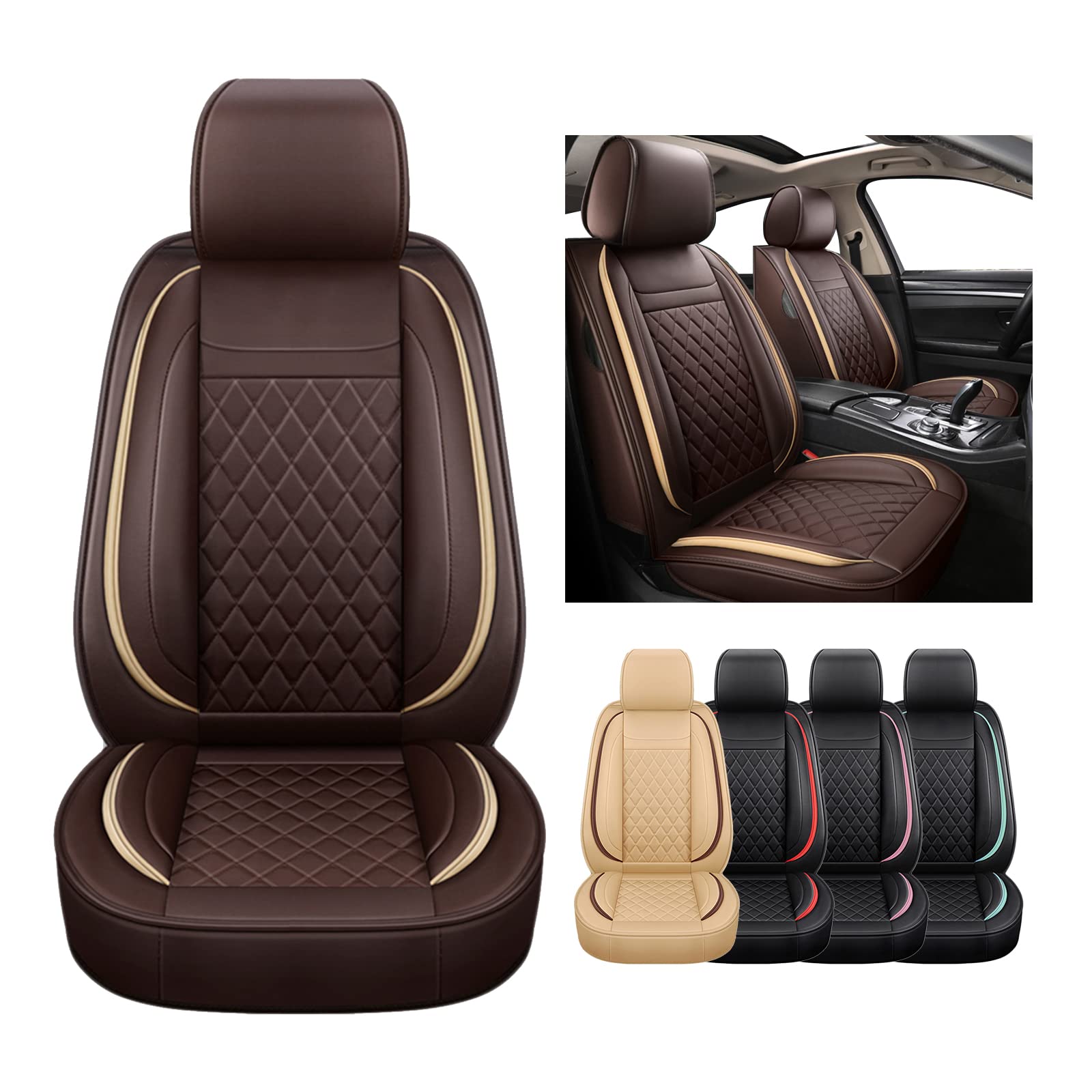 Premium PU Leather Car Seat Covers Full Set - Universal Fit for Sedans, SUVs & Trucks (5-Seat Full Coverage) - Brown Luxury Seat Protectors for Driving Comfort & Interior Protection | Perfect for Commuting, Road Trips & Family Travel