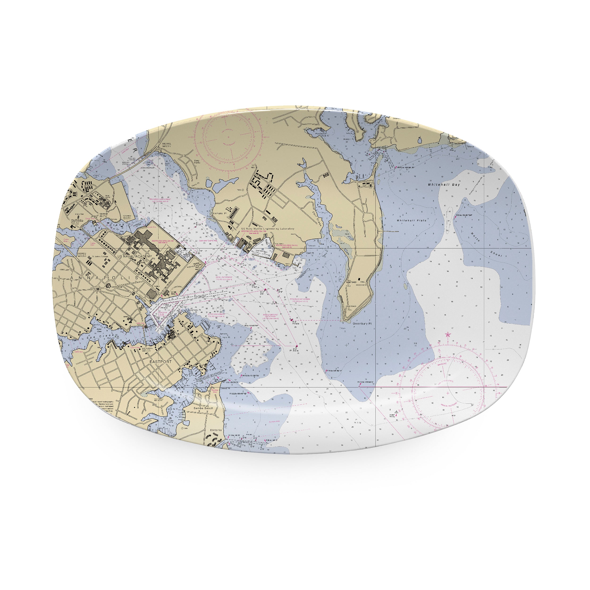 Annapolis Nautical Chart Platter - Perfect for Coastal Decor, Beach House Dining, and Nautical Themed Parties