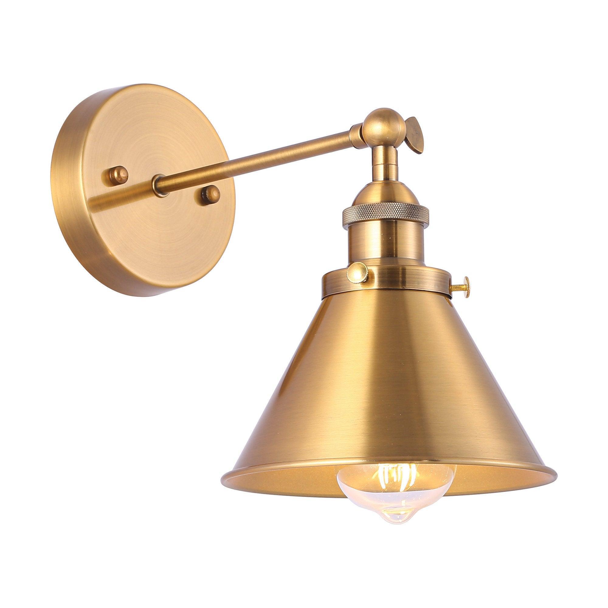 1 Light Rhem Brass Wall Sconce - Vintage Industrial Wall Light Fixture for Living Room, Bedroom, Hallway & Entryway Lighting Decor
