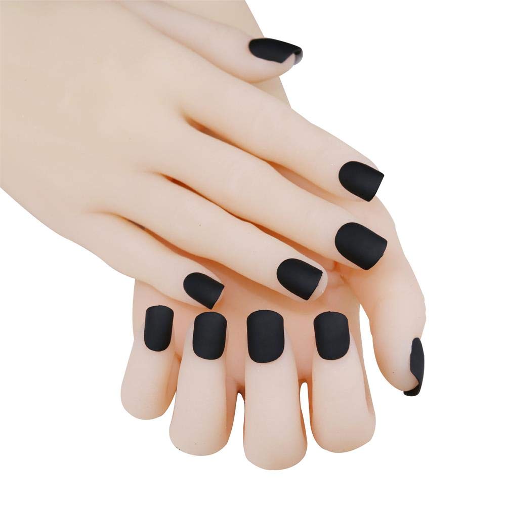 24-Piece Short Black Matte Fake Nails Set - Full Cover Acrylic False Nails for Women & Girls - Easy DIY Manicure Nail Tips for Daily Wear, Parties & Special Occasions
