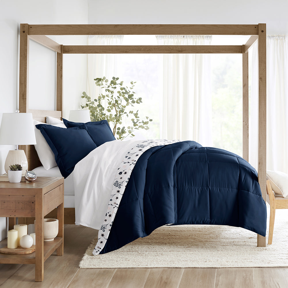 Forget Me Not Reversible Down Alternative Comforter Set - Hypoallergenic & Breathable Bedding for All Seasons - Perfect for Guest Rooms, Dorms, and Cozy Bedrooms
