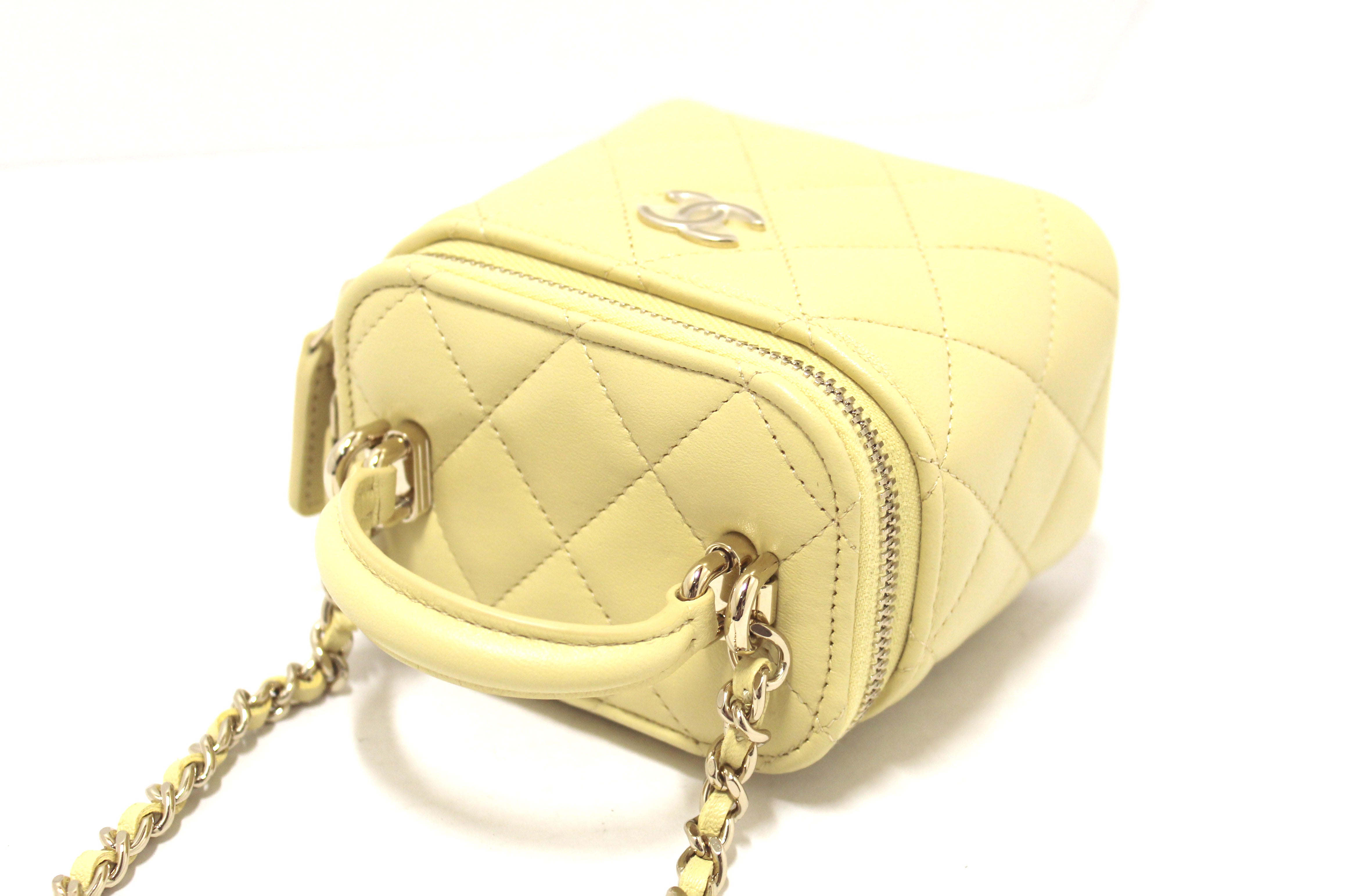 Authentic Chanel Yellow Lambskin Top Handle Mini Vanity Crossbody Bag - Luxury Designer Handbag for Women, Perfect for Parties, Dating & Everyday Use