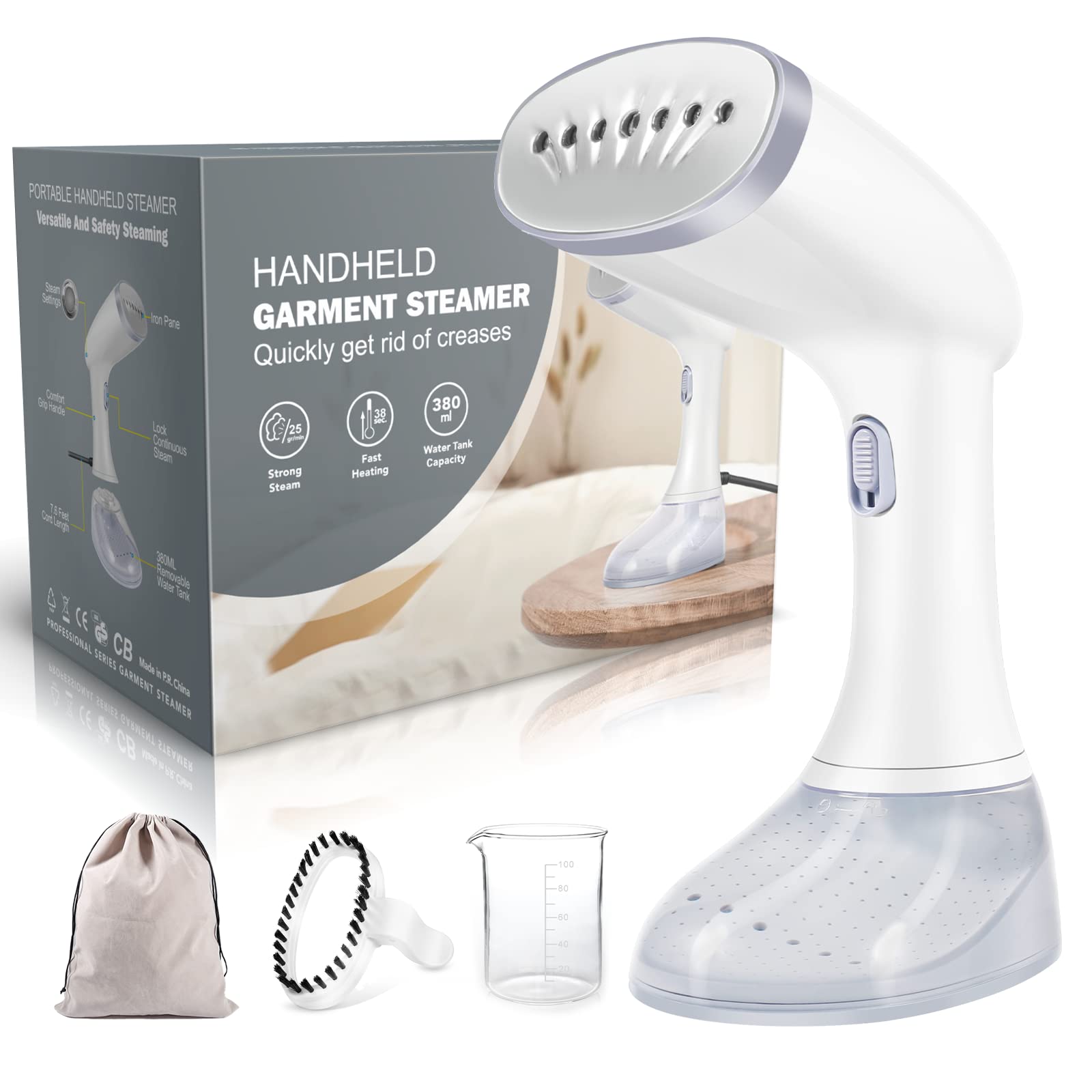 Portable Handheld Clothes Steamer with Brush & Ironing Gloves - 1350W Powerful Garment Steamer, 380ml Water Tank, Fast Heating, Auto Shut-off - Perfect for Travel, Home Use & Wrinkle Removal on Dresses, Suits & Delicate Fabrics