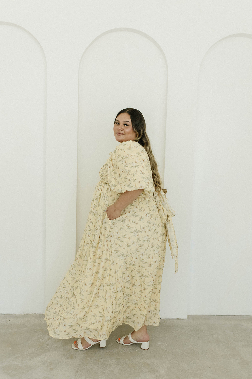 Melody Maxi Dress with Pleats & Bow Detail - Yellow Floral Print | Bump Friendly Maternity Dress | Inclusive Sizing (S-3XL) | Perfect for Weddings, Baby Showers & Summer Vacations