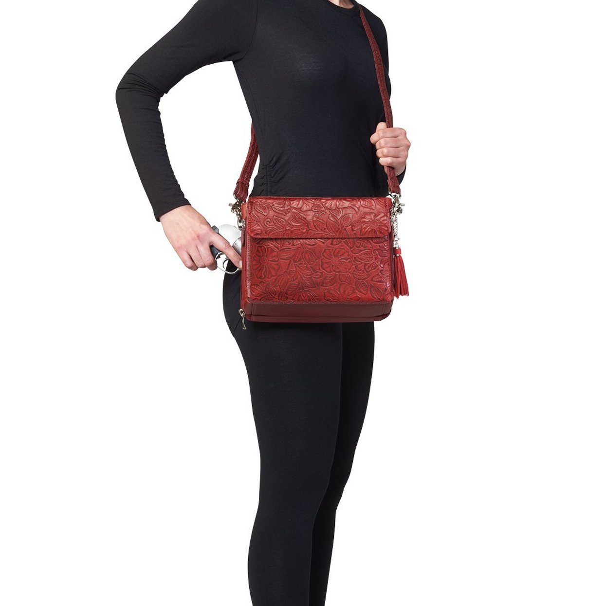 Gun Tote'n Mamas Concealed Carry Purse - Genuine Leather American Cowhide Crossbody Bag for Women | Perfect for Everyday Carry, Travel & Personal Protection (Cherry Red)