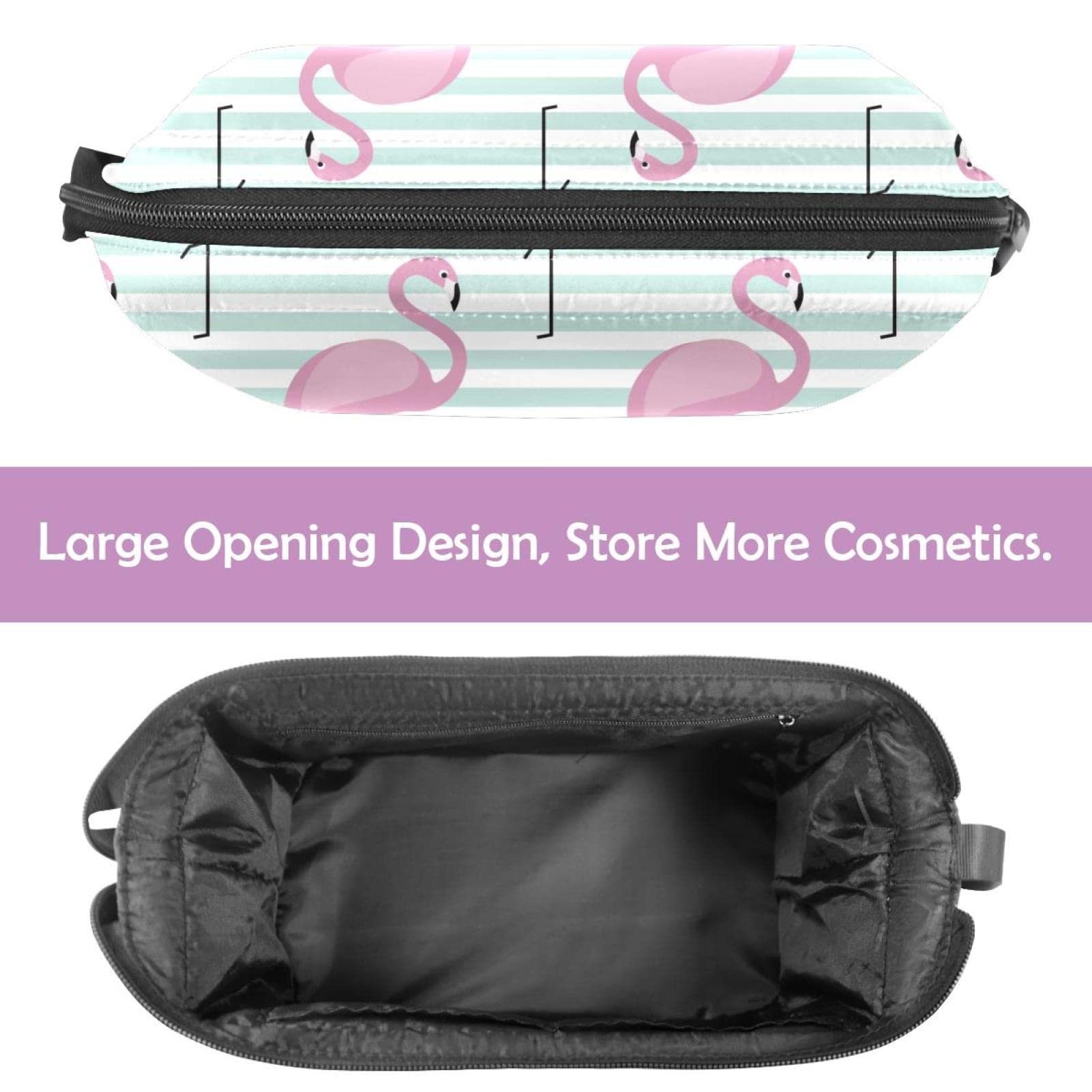 Large Makeup Bag for Women - Flamingo & Stripes Travel Cosmetic Organizer, Waterproof Toiletry Bag for Travel, Gym, and Daily Use