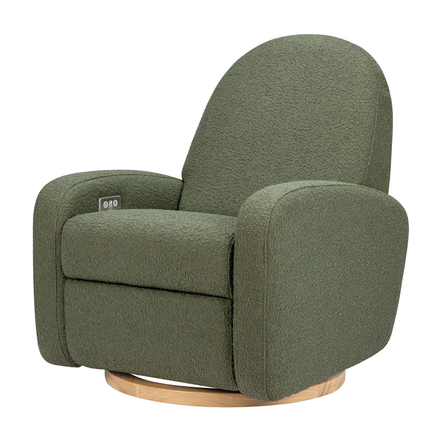 Olive Boucle with Light Wood Base