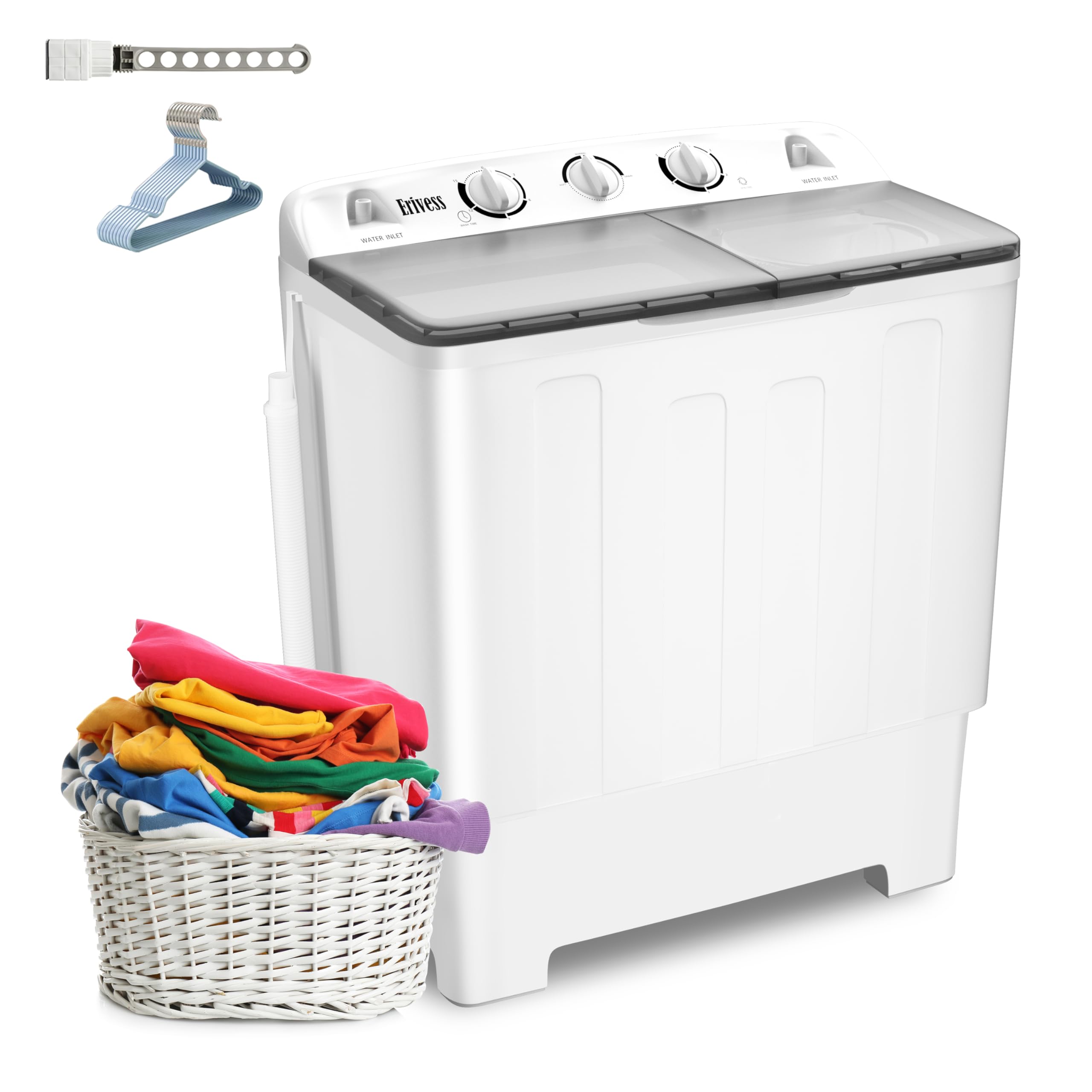 32 lbs Compact Mini Twin Tub Washing Machine with Drying Rack & 10 Hangers - 20 lbs Washer & 12 lbs Spinner - Portable Laundry Solution for Dorms, Apartments, RVs & Small Spaces - Perfect for Travel, Camping & Tiny Homes
