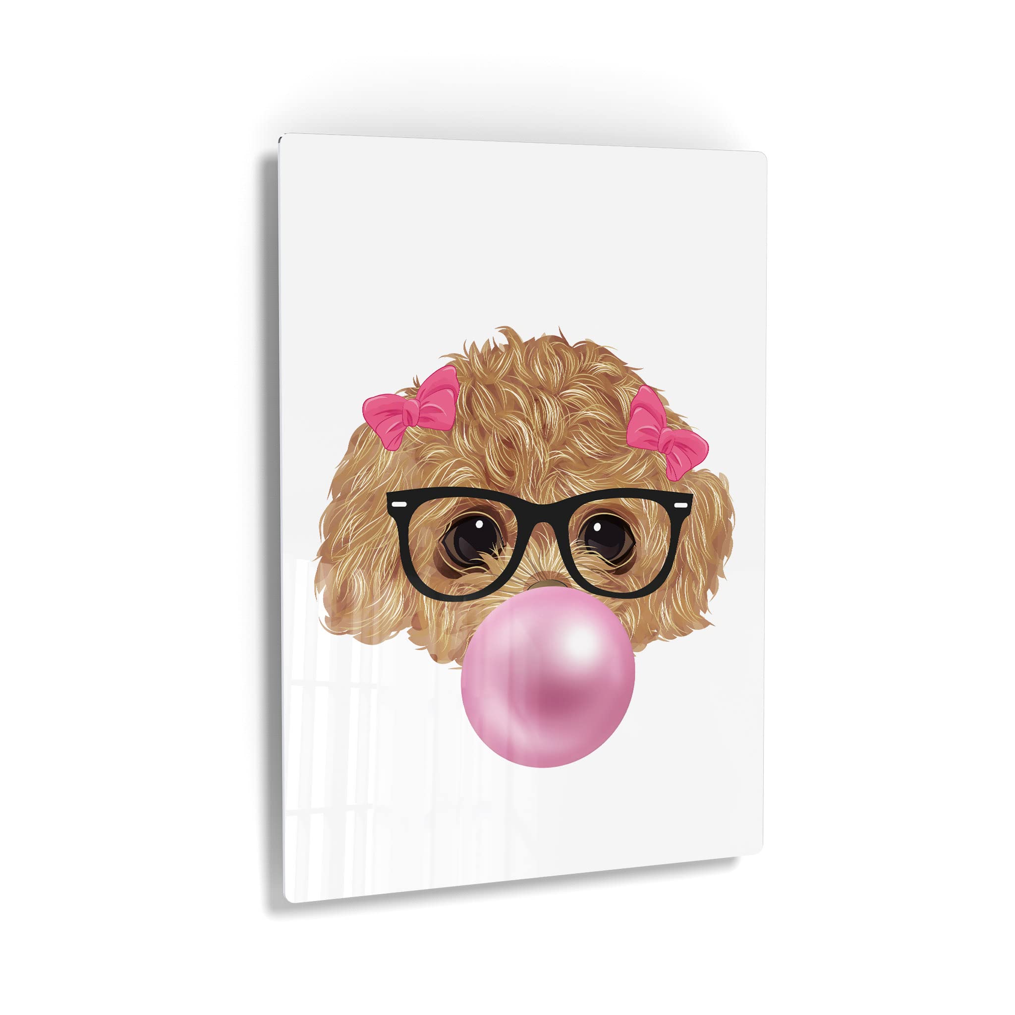 Toy Poodle Puppy Portrait with Glasses Chewing Bubble Gum - Metal Wall Art Print for Pet Lovers, Pop Art Decor for Living Room, Bedroom, Nursery - Perfect Dog Gift for Kids & Baby Rooms - 36x24 Inches