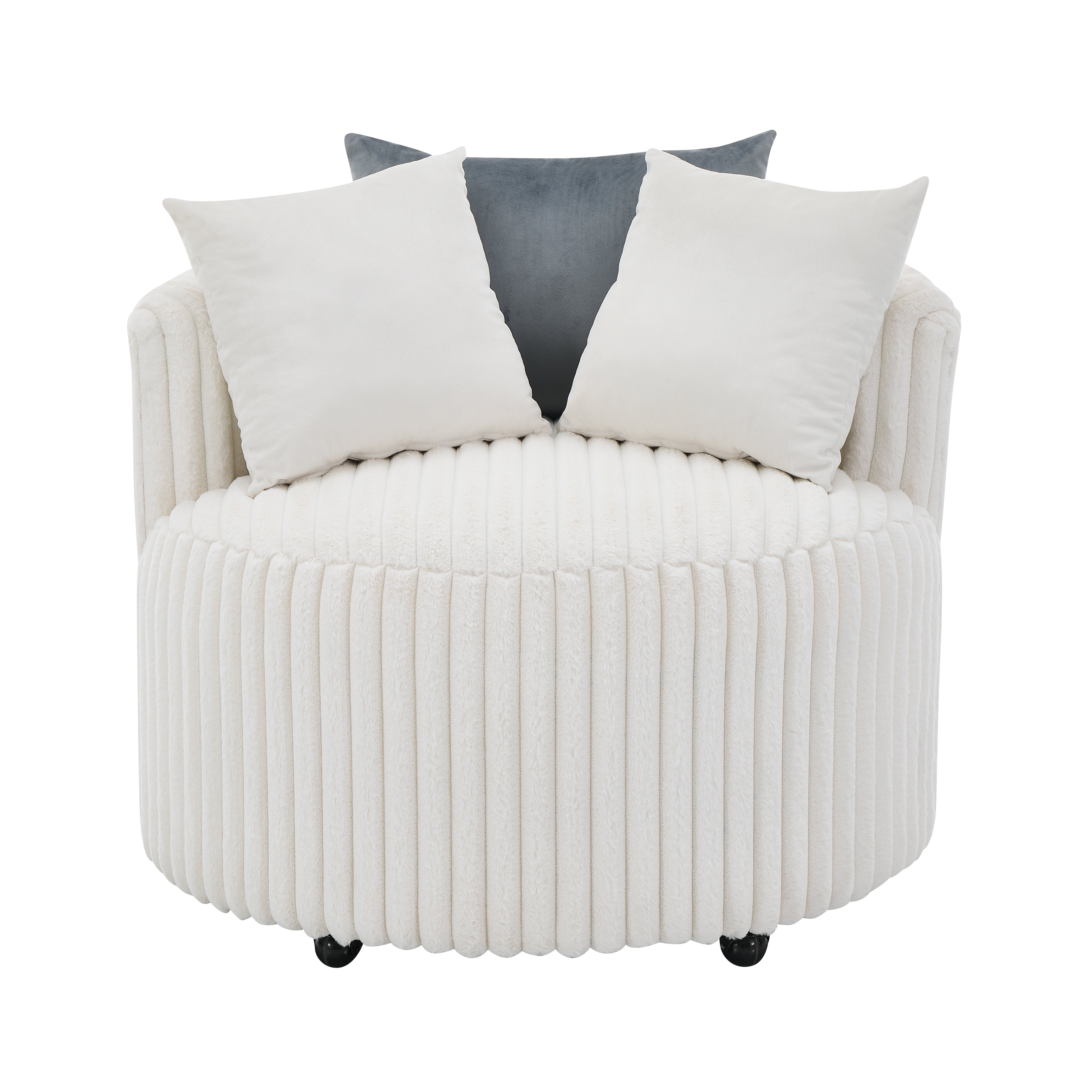 Roundhill Furniture Malna Plush Wide Wale Corduroy Upholstered Barrel Accent Chair with Wheels - Soft & Stylish Living Room Seating, Off White - Perfect for Home Office, Lounge & Reading Nook
