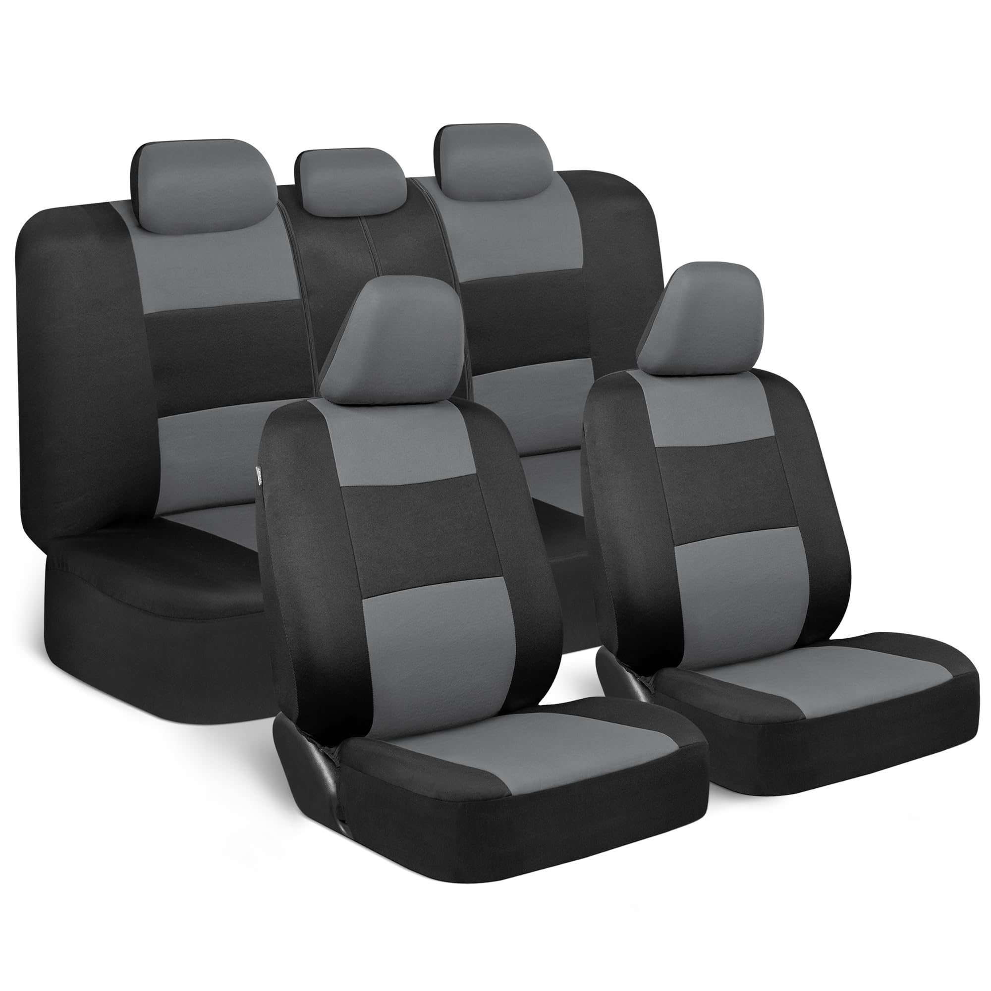 BDK PolyPro Car Seat Covers Full Set - Gray on Black Split Bench Seat Covers for Cars, Trucks, Vans & SUVs | Easy Installation | Front & Rear Seat Protection | Perfect for Daily Commute, Road Trips & Family Travel