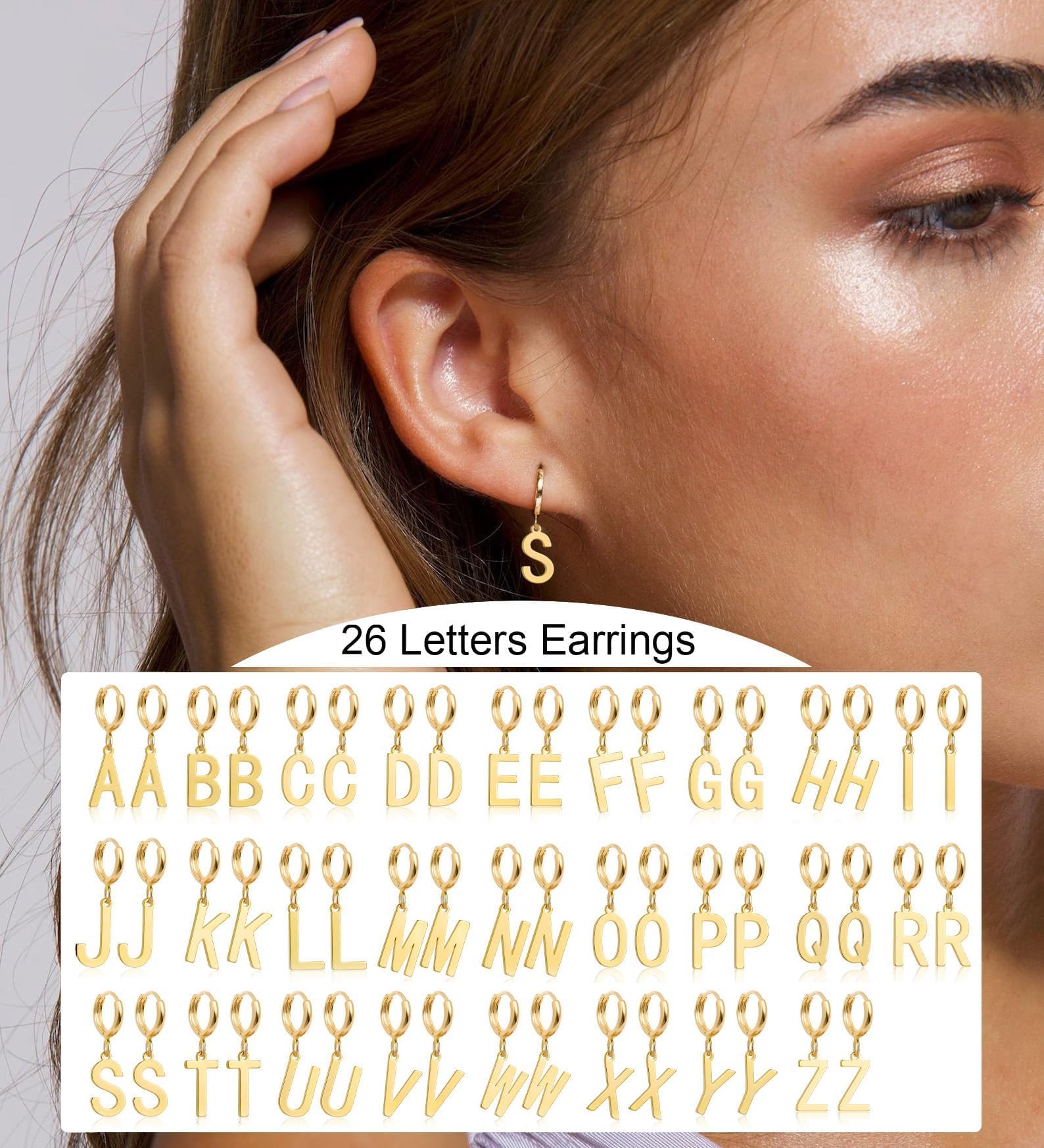 14K Gold Plated Initial Earrings for Women - Dainty Dangle Hoop Letter Earrings - Perfect for Everyday Wear, Gifts & Special Occasions