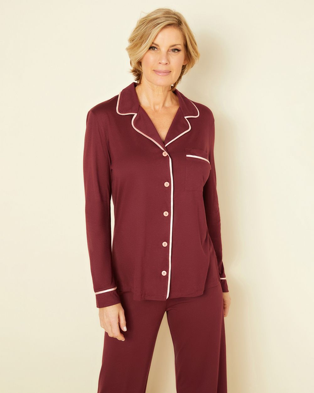 Bella Relaxed Long Sleeve Top and Pant Pajama Set for Women - Soft Cotton Sleepwear Set - Cozy Loungewear for Nighttime & Home Relaxation