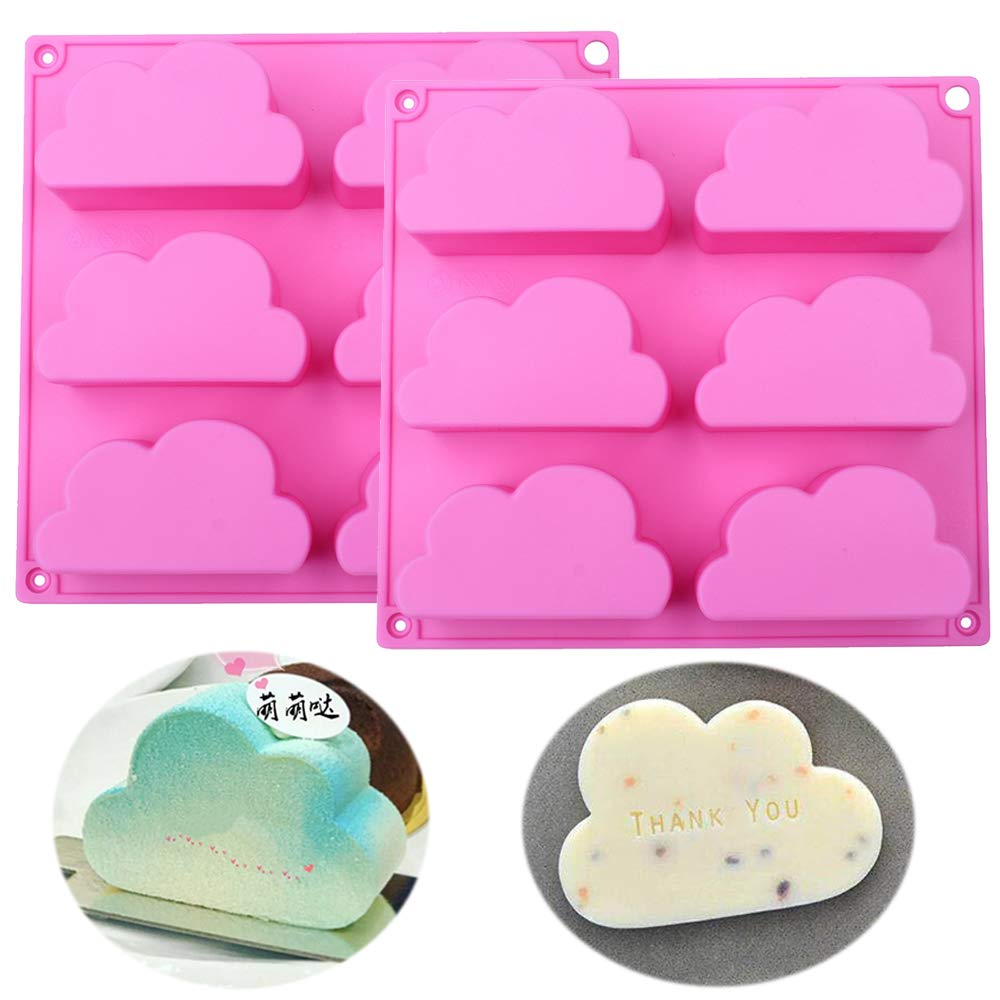 2 Pack Silicone Cloud Cupcake Pans - Non-Stick Mousse Cake Molds for Baking, Jello, Soap, Wax, Bath Bombs & DIY Crafts - Perfect for Birthday Parties, Home Baking and Gift Making