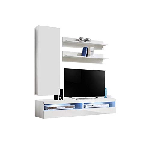 Modern White Wall-Mounted TV Stand with Storage Shelves & LED Lights - 35