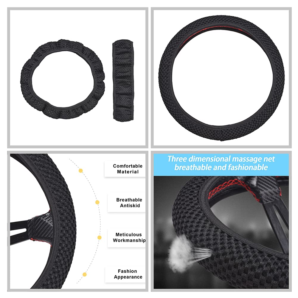 Breathable Elastic Stretch Steering Wheel Cover - Soft Ice Silk Material, Universal Fit for 15 Inch Wheels (Black) | Comfortable Grip & Heat Protection for Summer Driving
