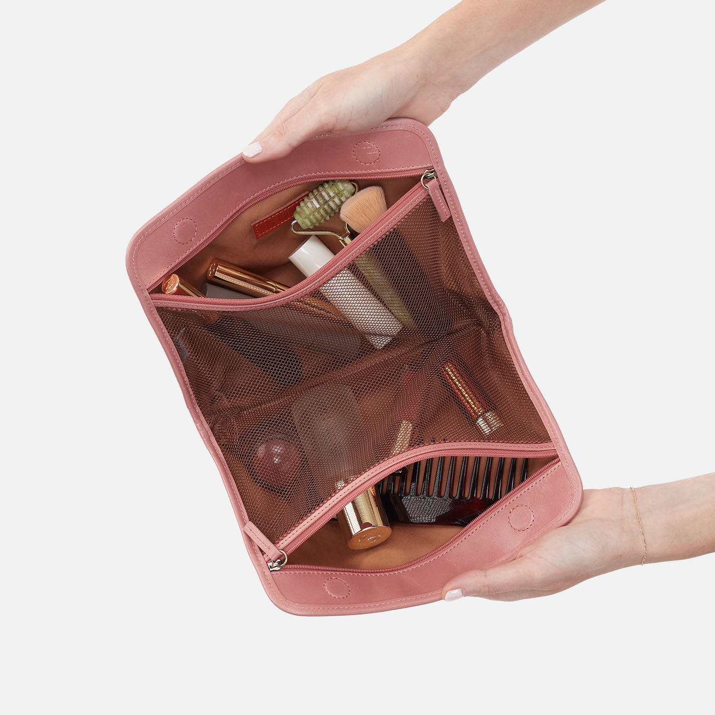 Luxury Large Leather Cosmetic Bag for Women - Rose Pink Makeup Pouch - Perfect for Travel, Gym & Everyday Essentials Organization