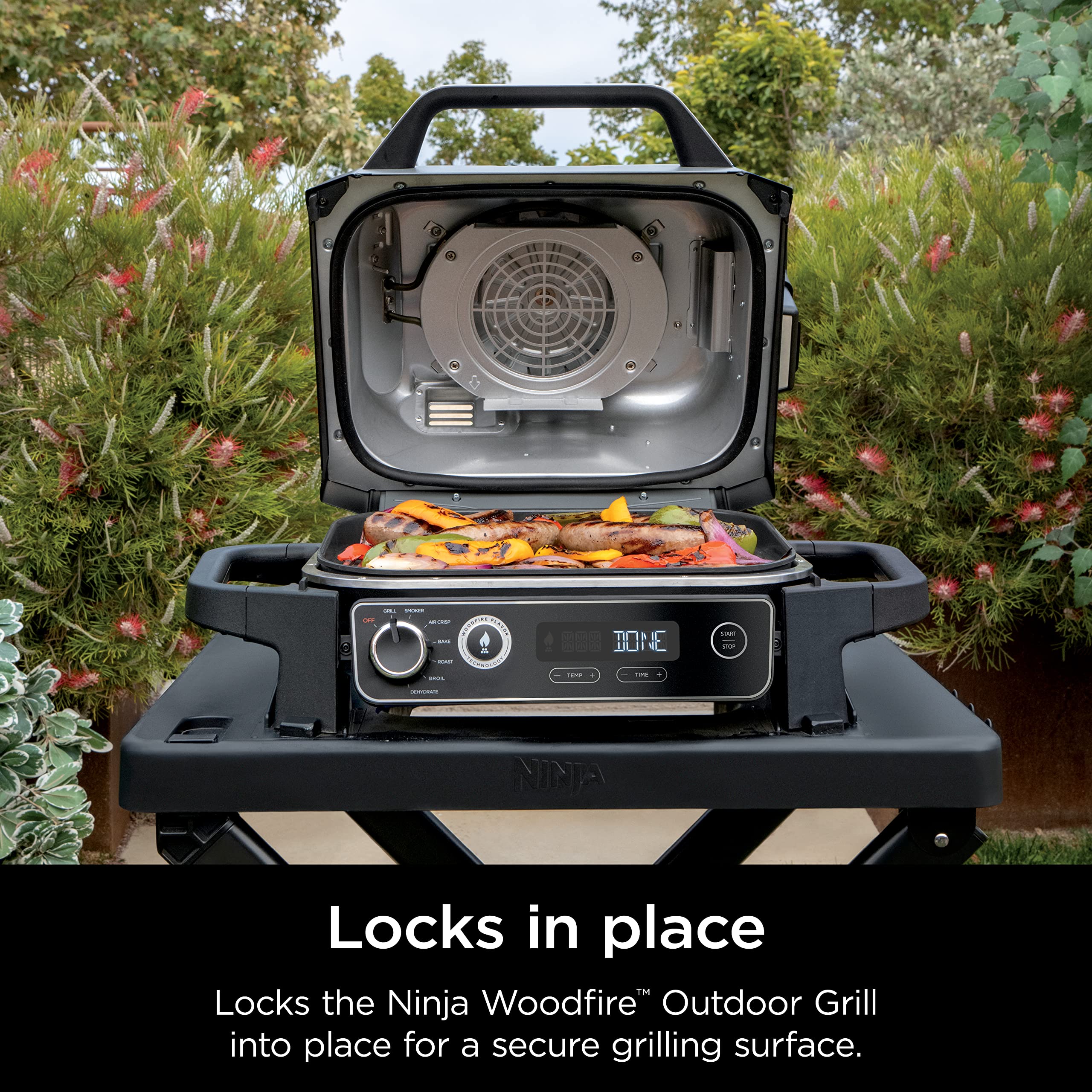 Ninja XSKSTAND Collapsible Outdoor Grill Stand - Compatible with Ninja Woodfire OG700 Series Grills | Foldable Design with Side Utensil Holder | Weather-Resistant Black Steel | Perfect for Camping, Backyard BBQs & Tailgating