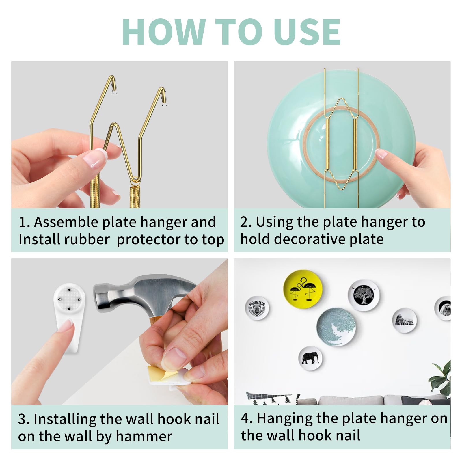 6-Piece Golden Stainless Steel Wall Plate Holders (8/10/12 Inch) - Decorative Plate Hangers for Antique & Art Plates Display - Perfect for Kitchen, Dining Room & Home Decor Wall Arrangements