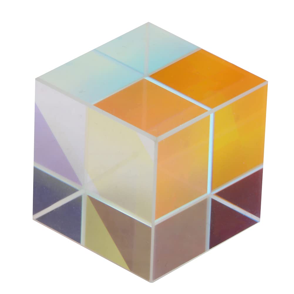 K9 Crystal Glass Color Cube Prism - 2.2 Inch Optical Dispersion Toy for Photography, Science Teaching, Office & Home Decor - Perfect for Kids and Adults (6-Sided Light Refraction Cube)