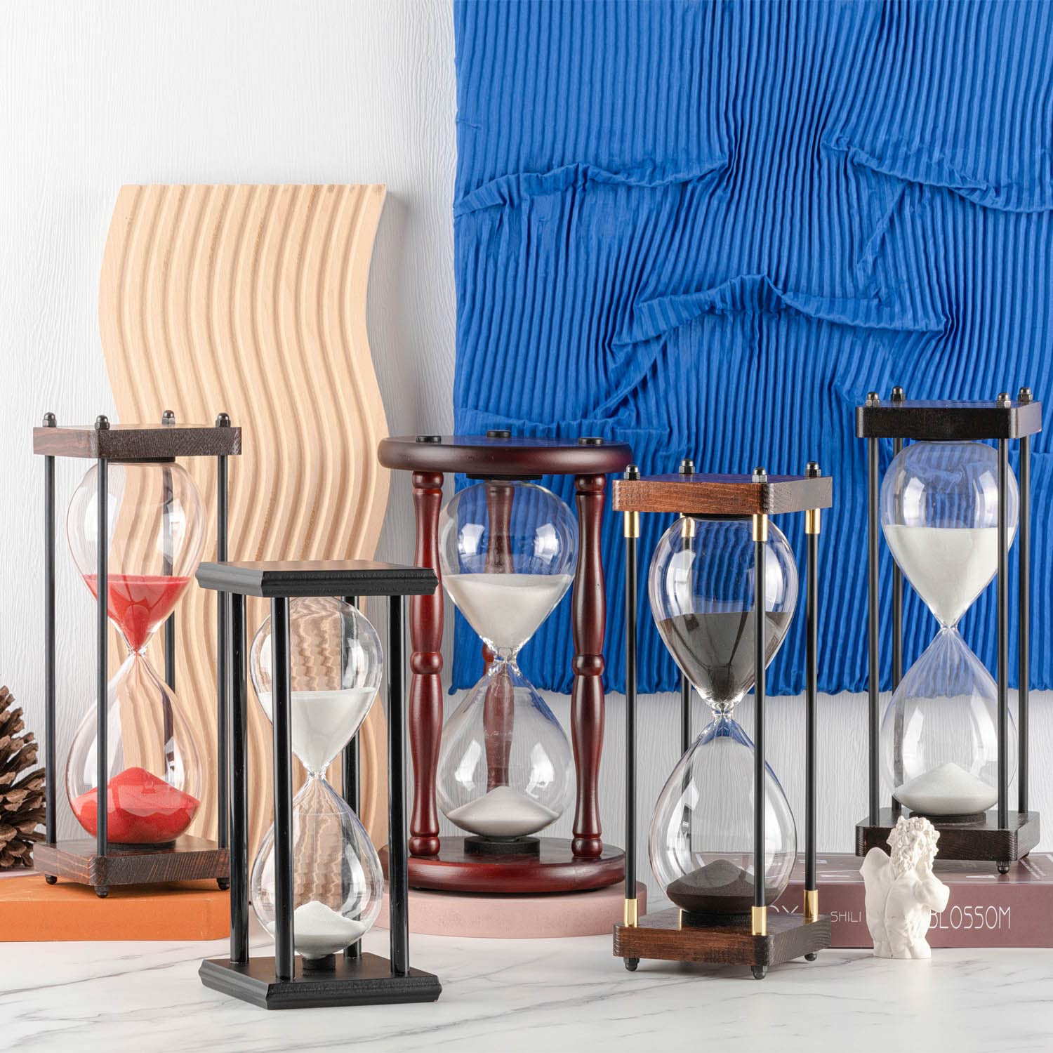 Large Fillable Hourglass Timer - Decorative Empty Sand Timer with Wooden Frame - Perfect for Home Decor, Office Productivity & Mindfulness Exercises